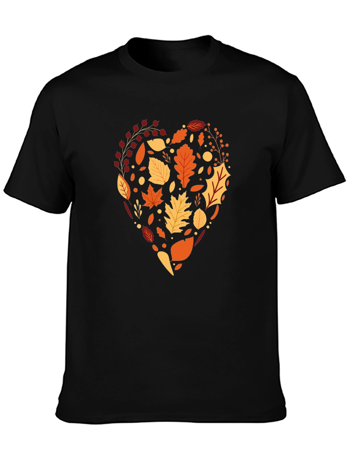 Autumn Leaves Heart Graphic Black T-Shirt