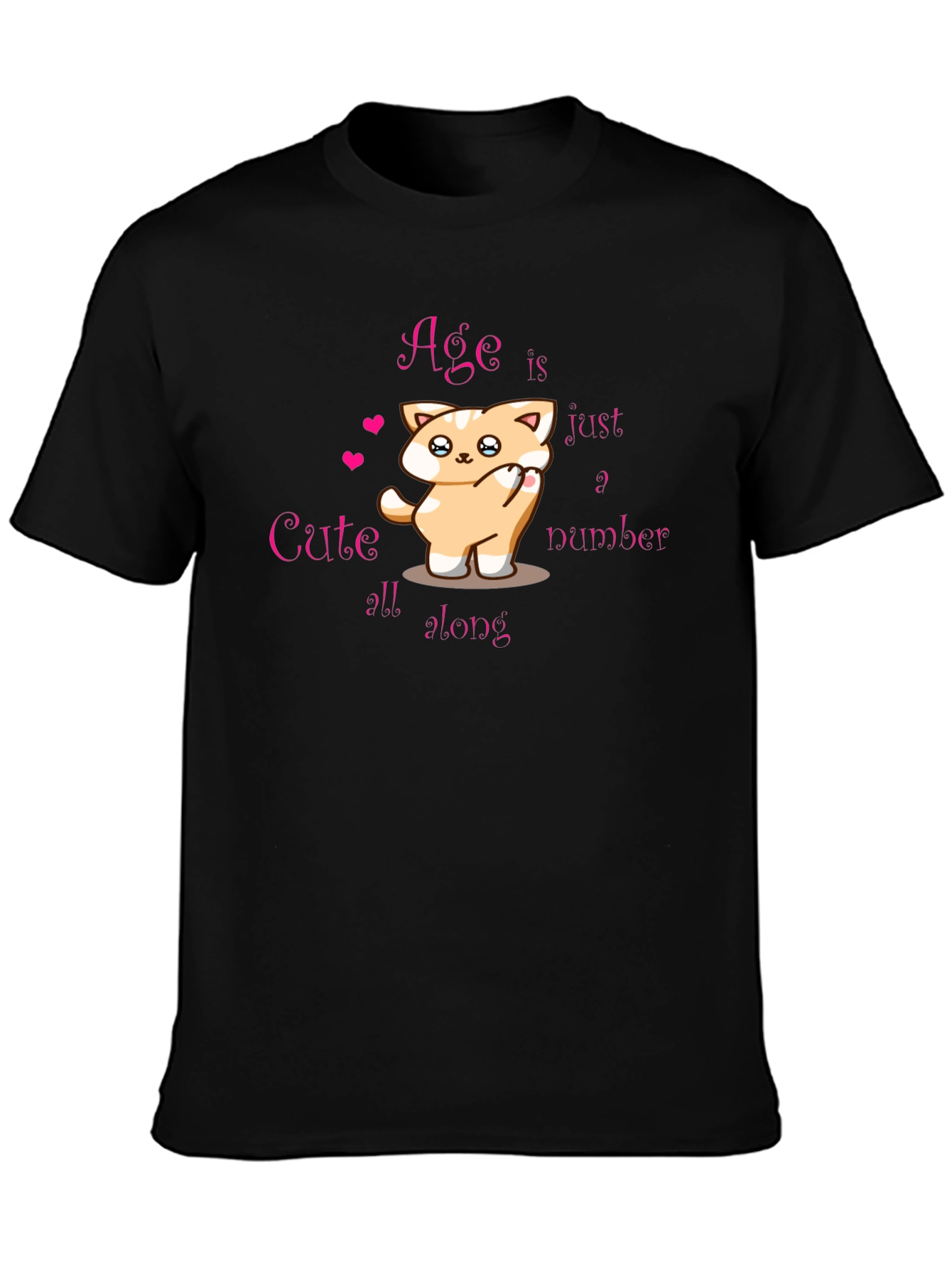 Cute Kitten Age is Just a Number Black T-Shirt