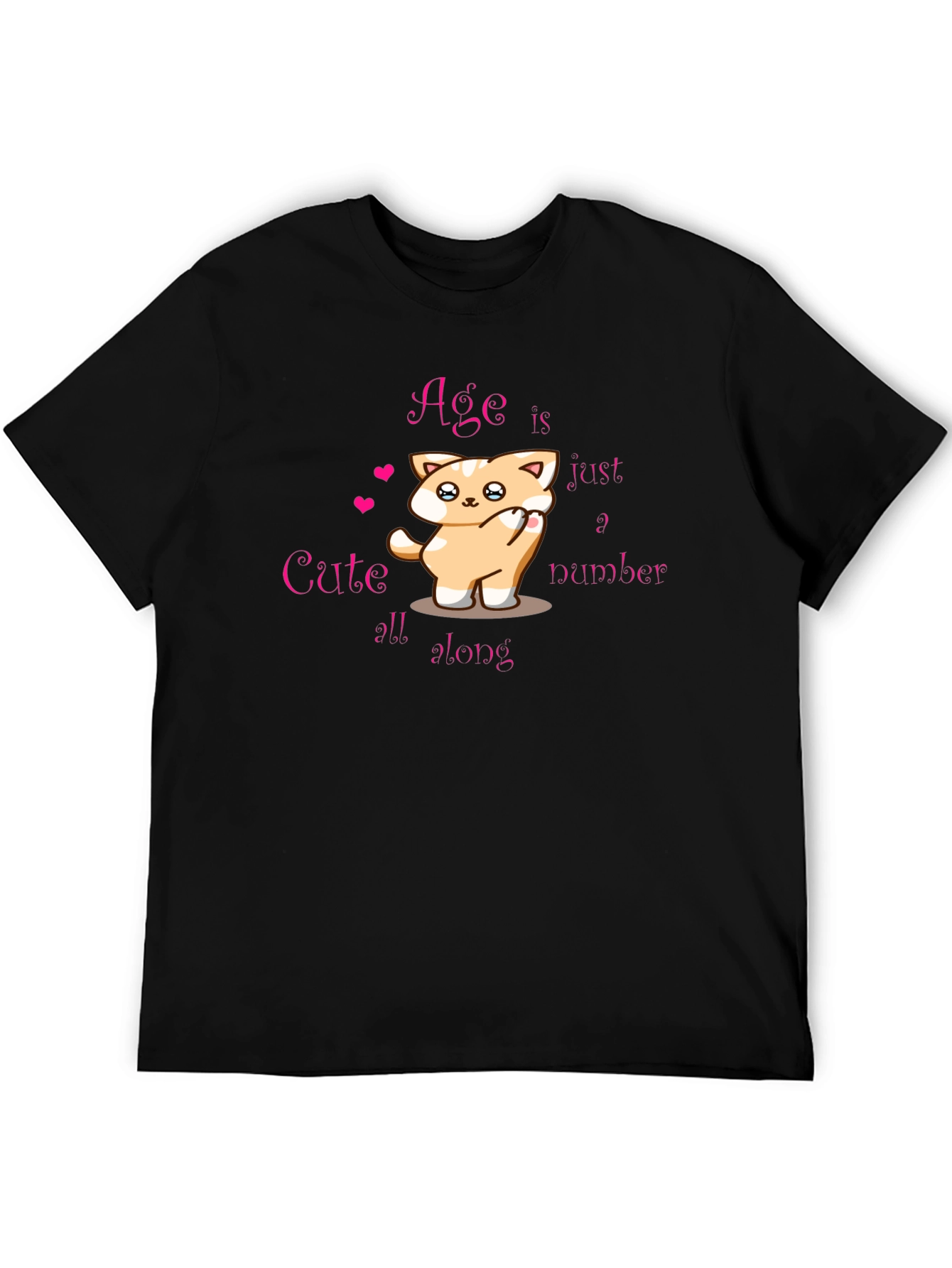 Cute Kitten Age is Just a Number Black T-Shirt