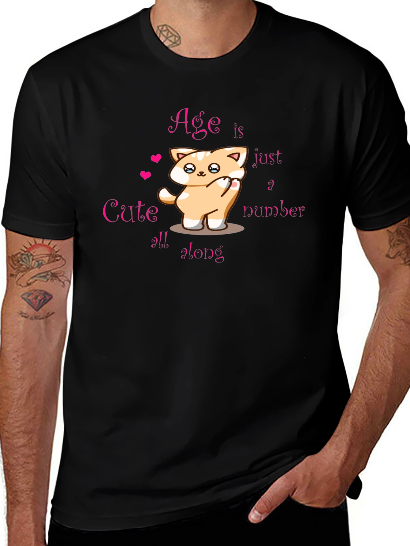 Cute Kitten Age is Just a Number Black T-Shirt