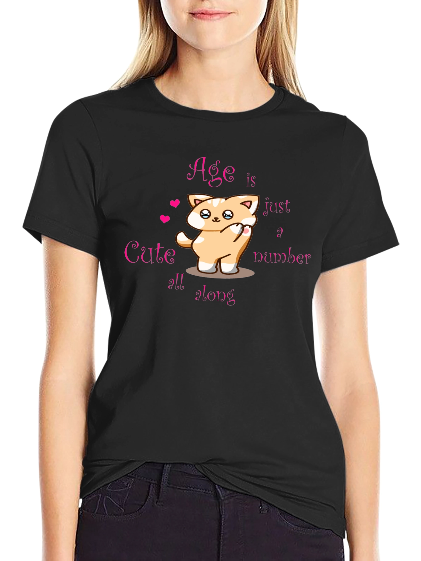 Cute Kitten Age is Just a Number Black T-Shirt