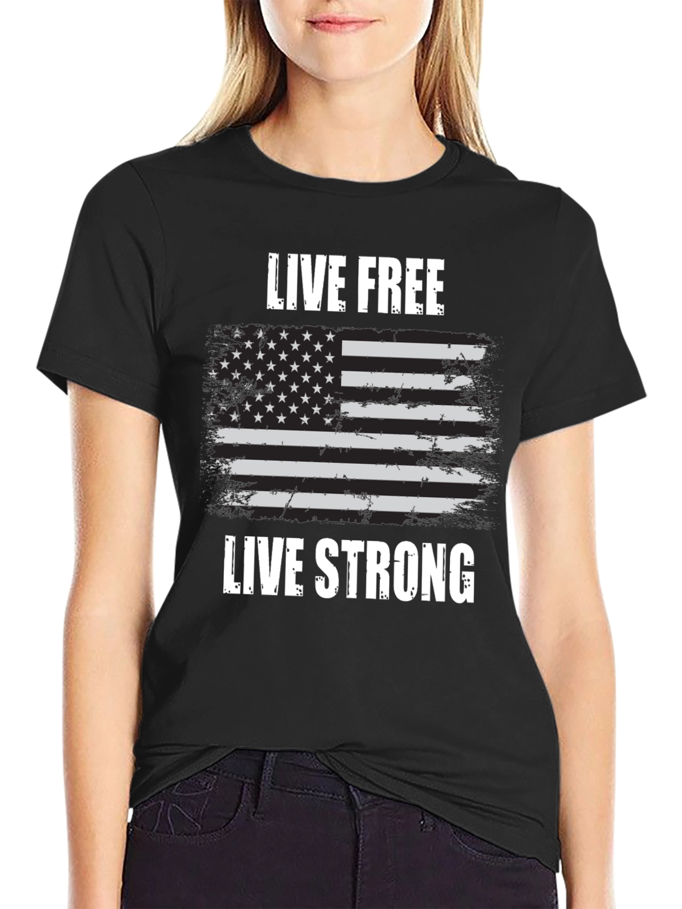Live Free Live Strong Flag Graphic Tee