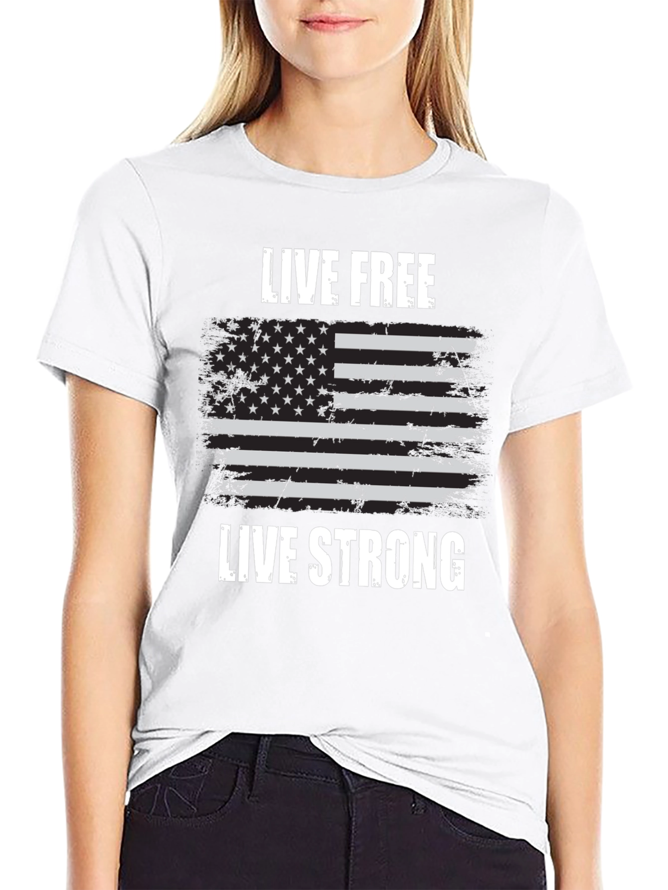 Live Free Live Strong Flag Graphic Tee