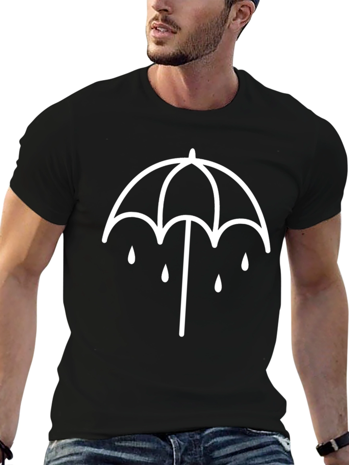 Black T-Shirt with Umbrella Design