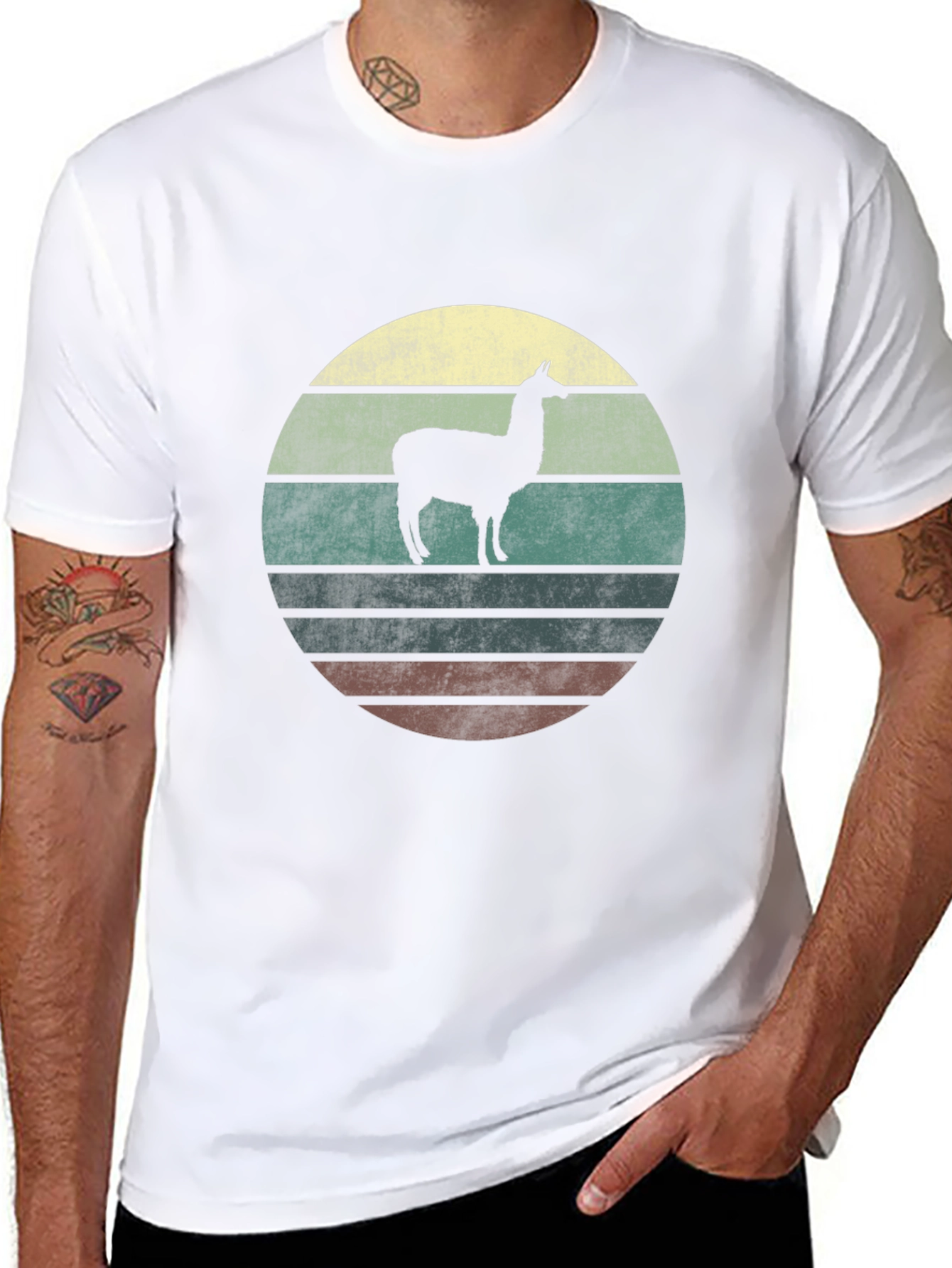 Llama Sunset Graphic T-Shirt - Retro Style