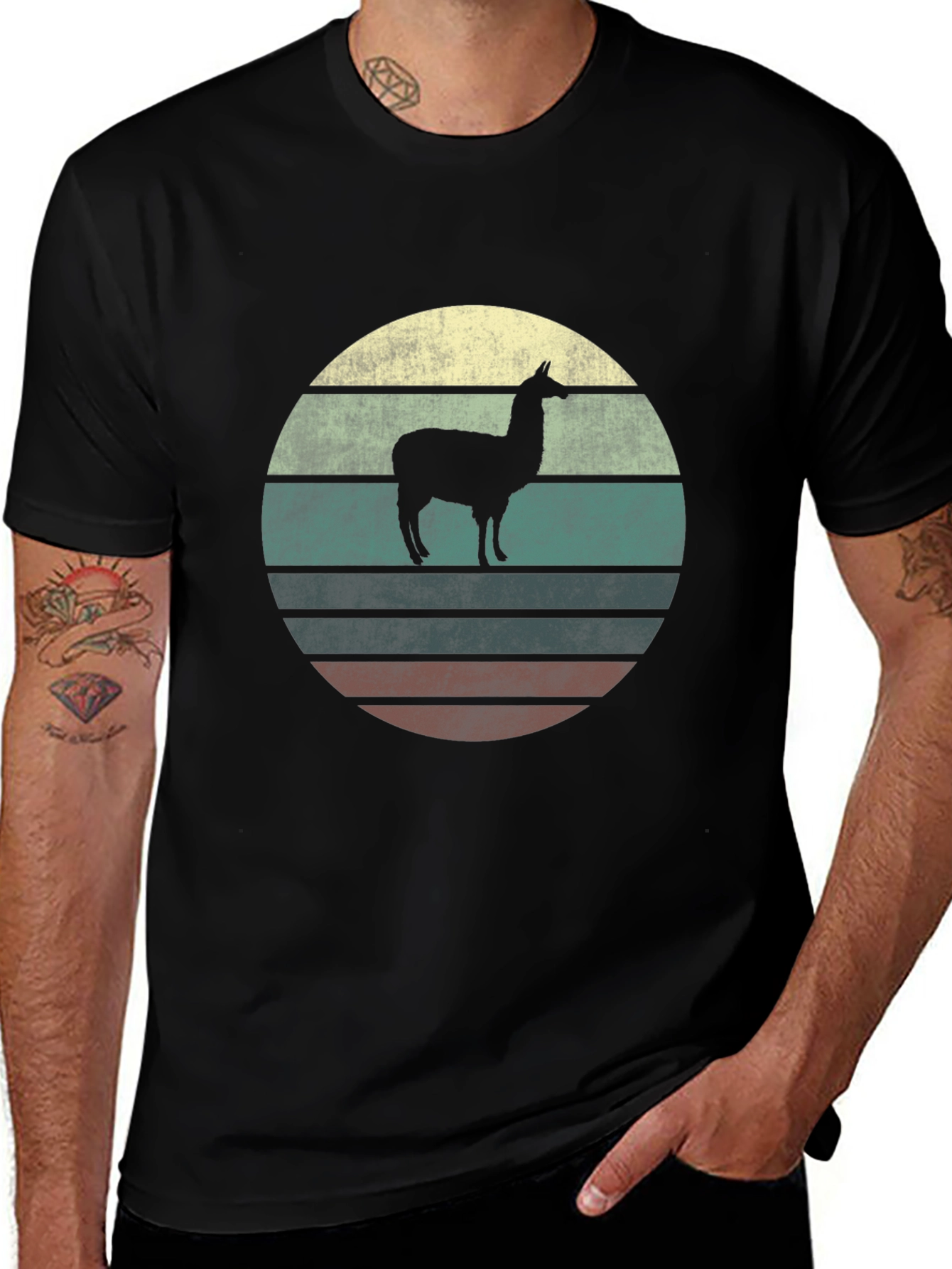 Llama Sunset Graphic T-Shirt - Retro Style