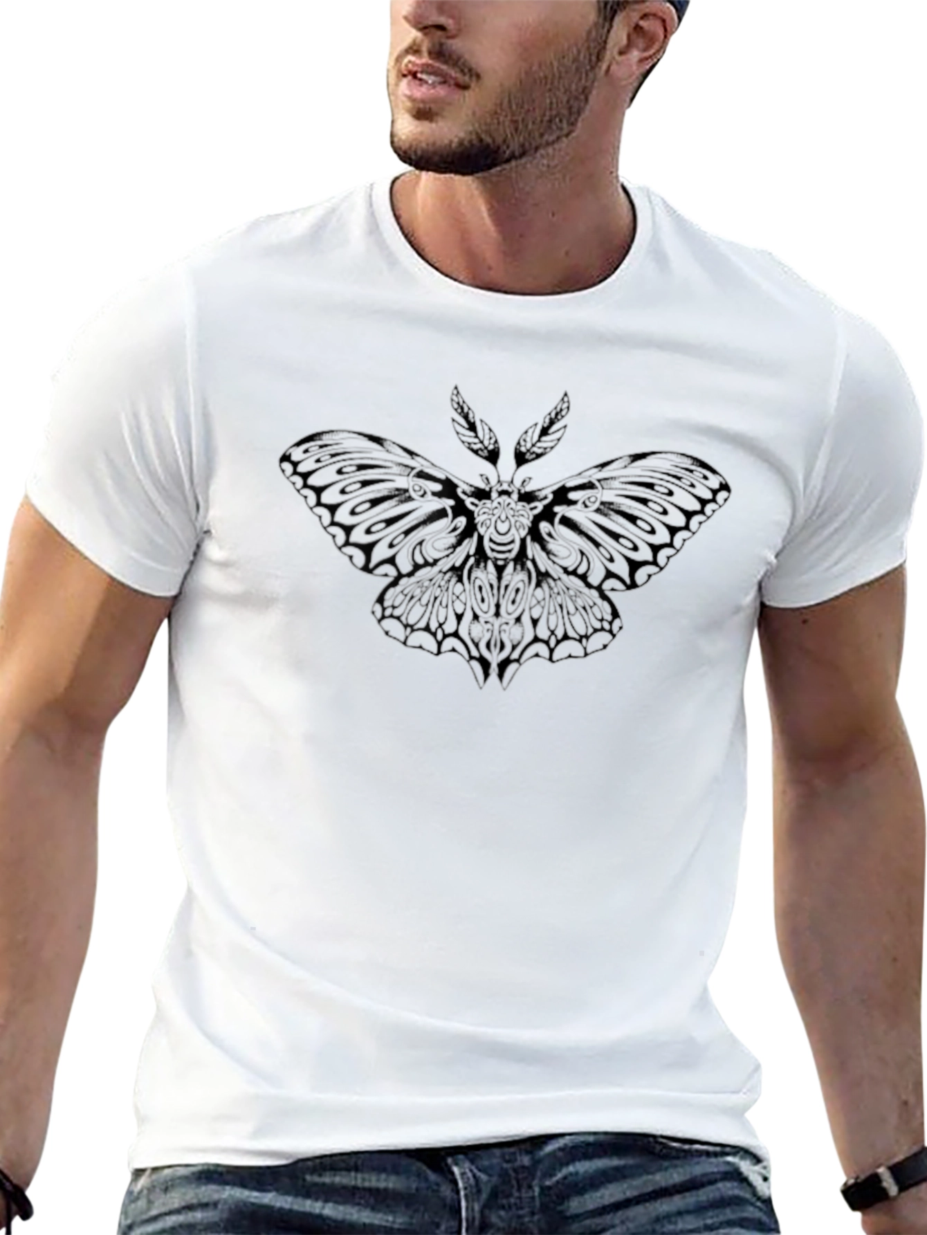 Mens Black Graphic Moth T-Shirt