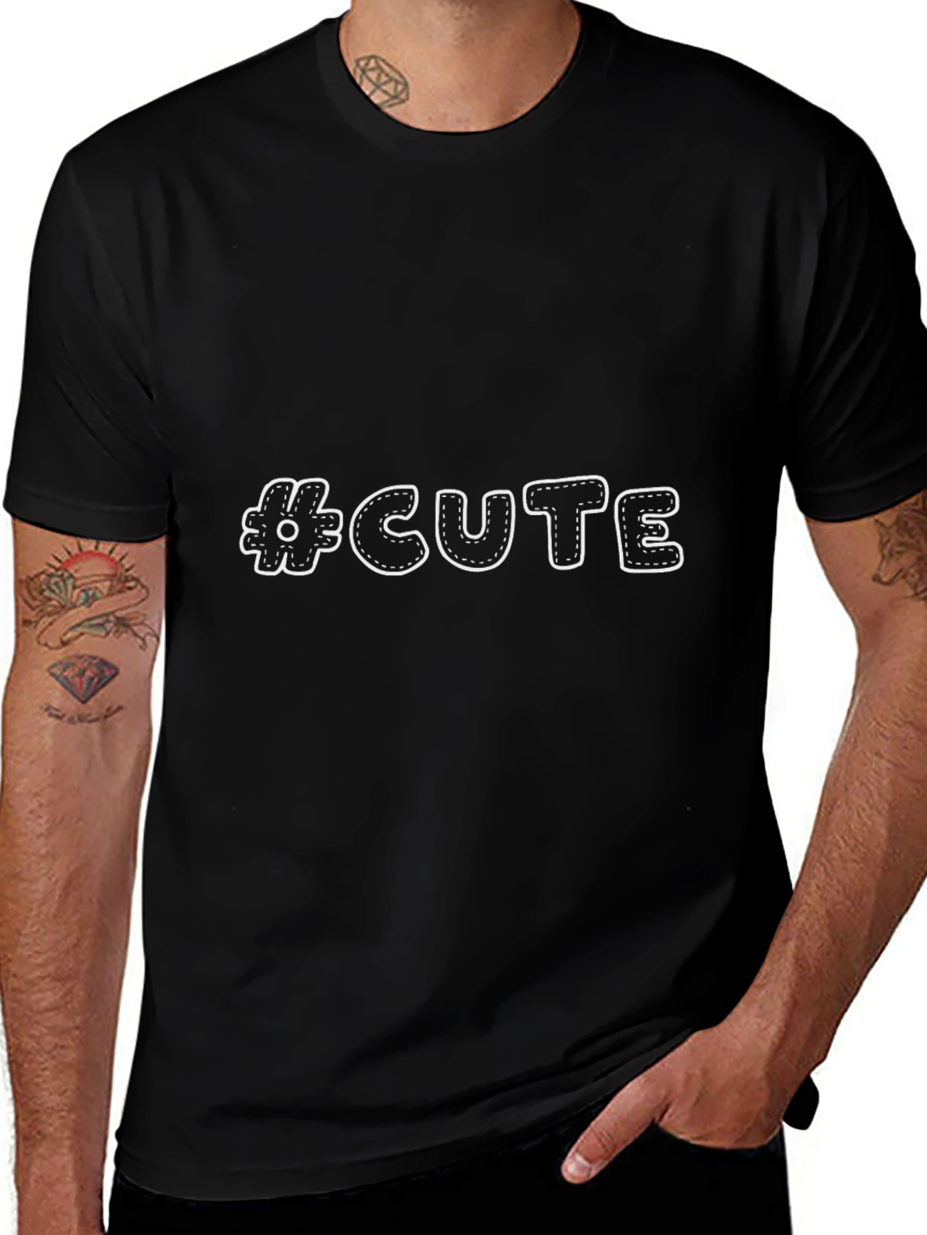 #CUTE Graphic Print Mens Black T-Shirt