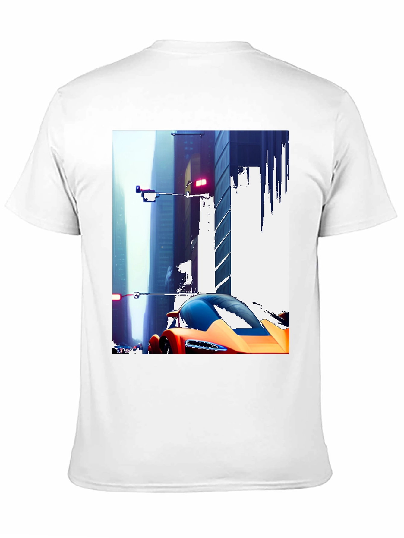 Futuristic Car Cityscape Graphic Black T-Shirt