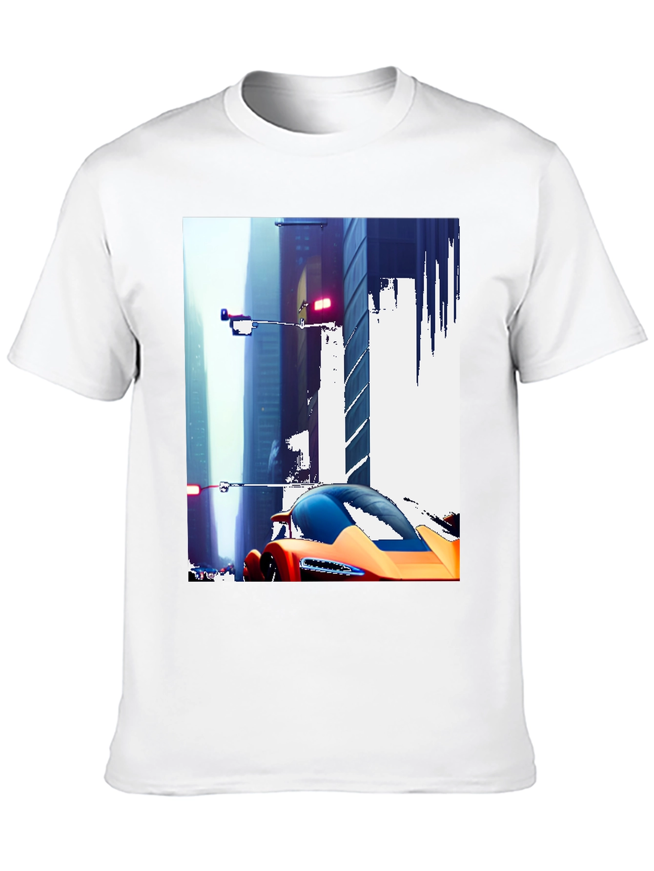 Futuristic Car Cityscape Graphic Black T-Shirt
