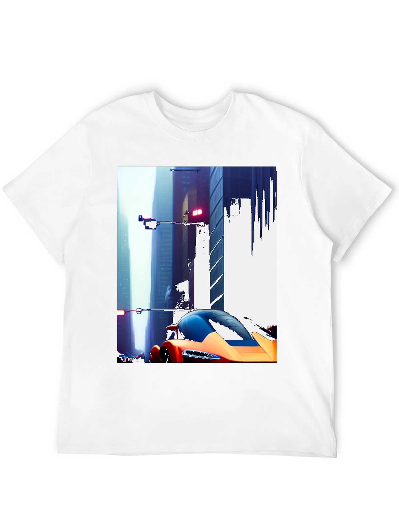 Futuristic Car Cityscape Graphic Black T-Shirt