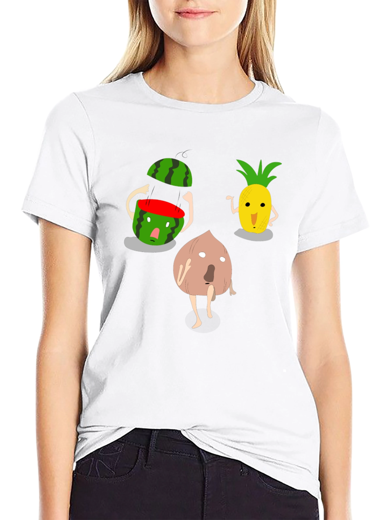 Funny Fruit Cartoon Graphic Print T-Shirt