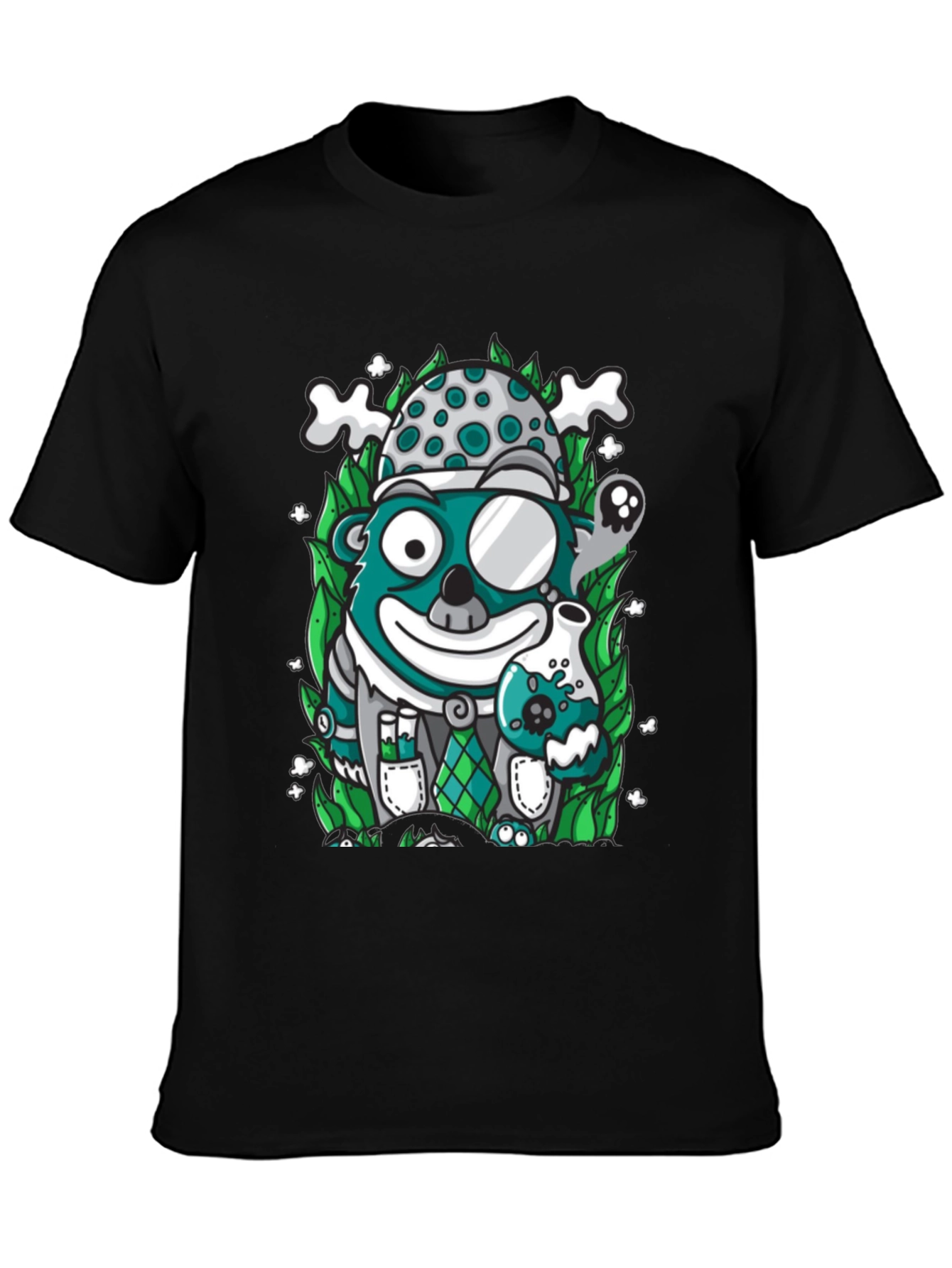 Mad Scientist Bear Graphic Tee - Quirky Black T-Shirt