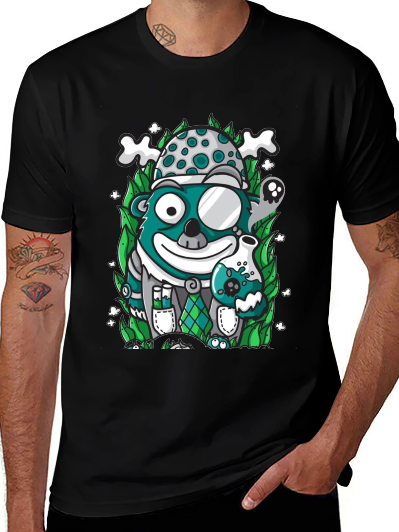 Mad Scientist Bear Graphic Tee - Quirky Black T-Shirt