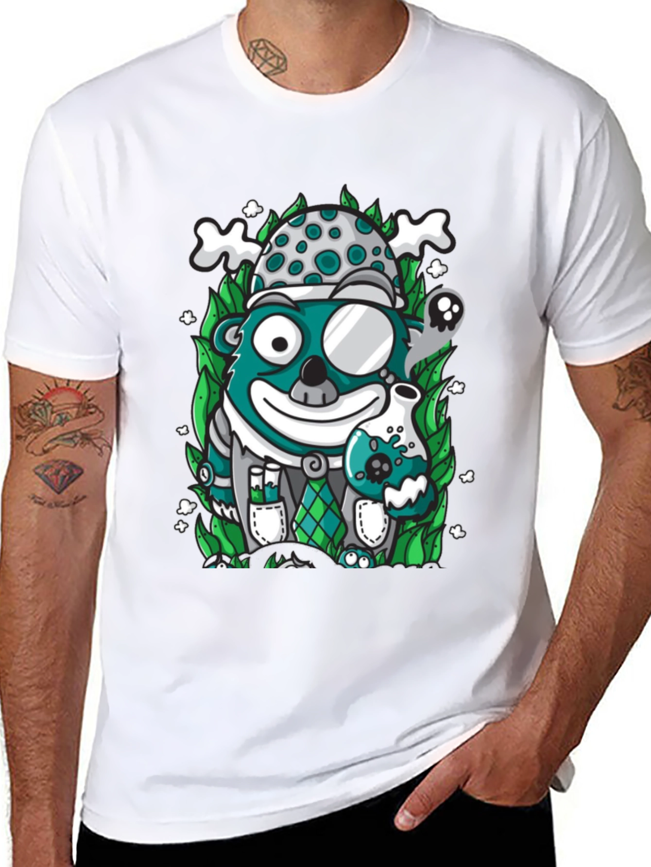 Mad Scientist Bear Graphic Tee - Quirky Black T-Shirt