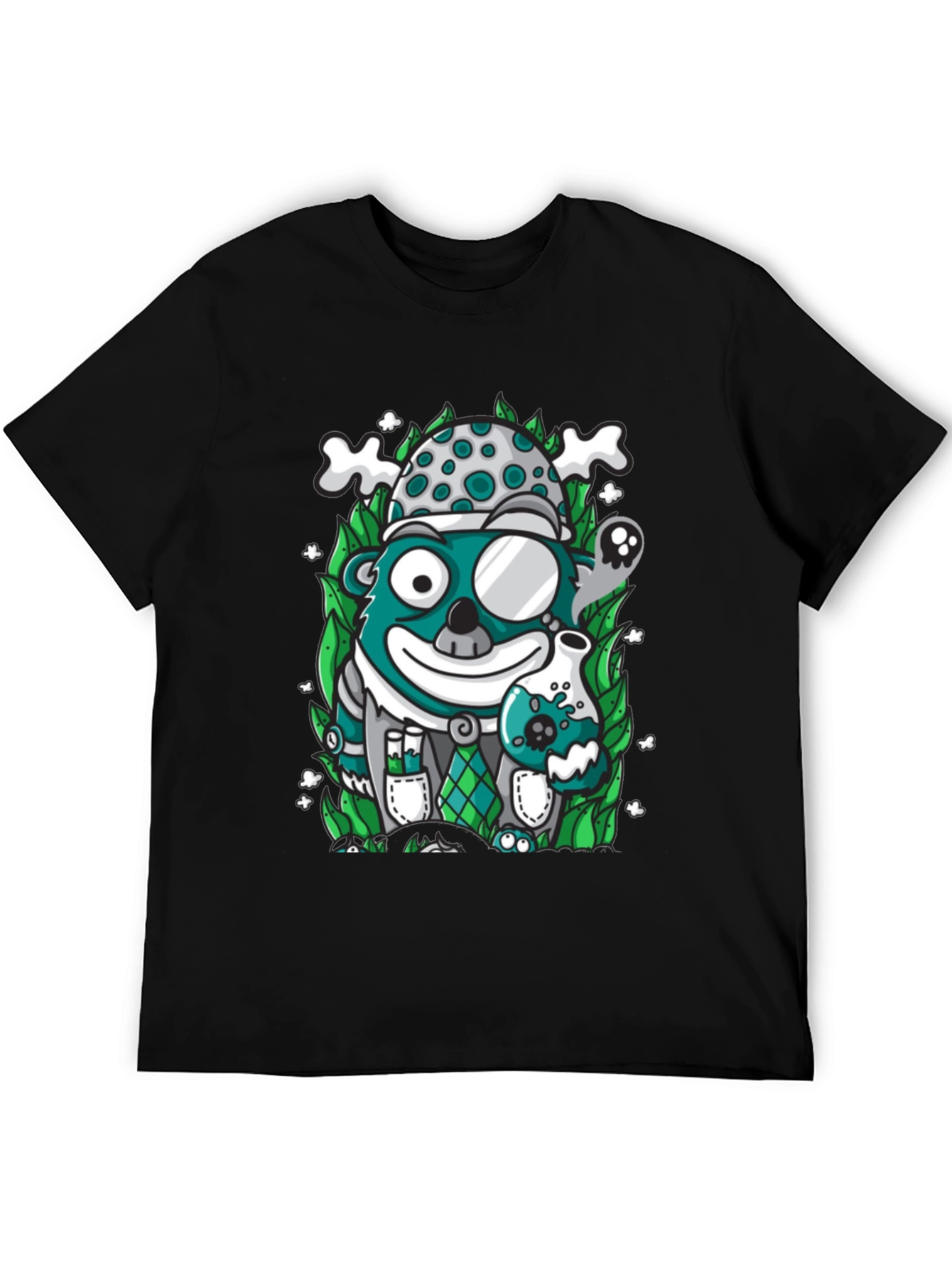 Mad Scientist Bear Graphic Tee - Quirky Black T-Shirt