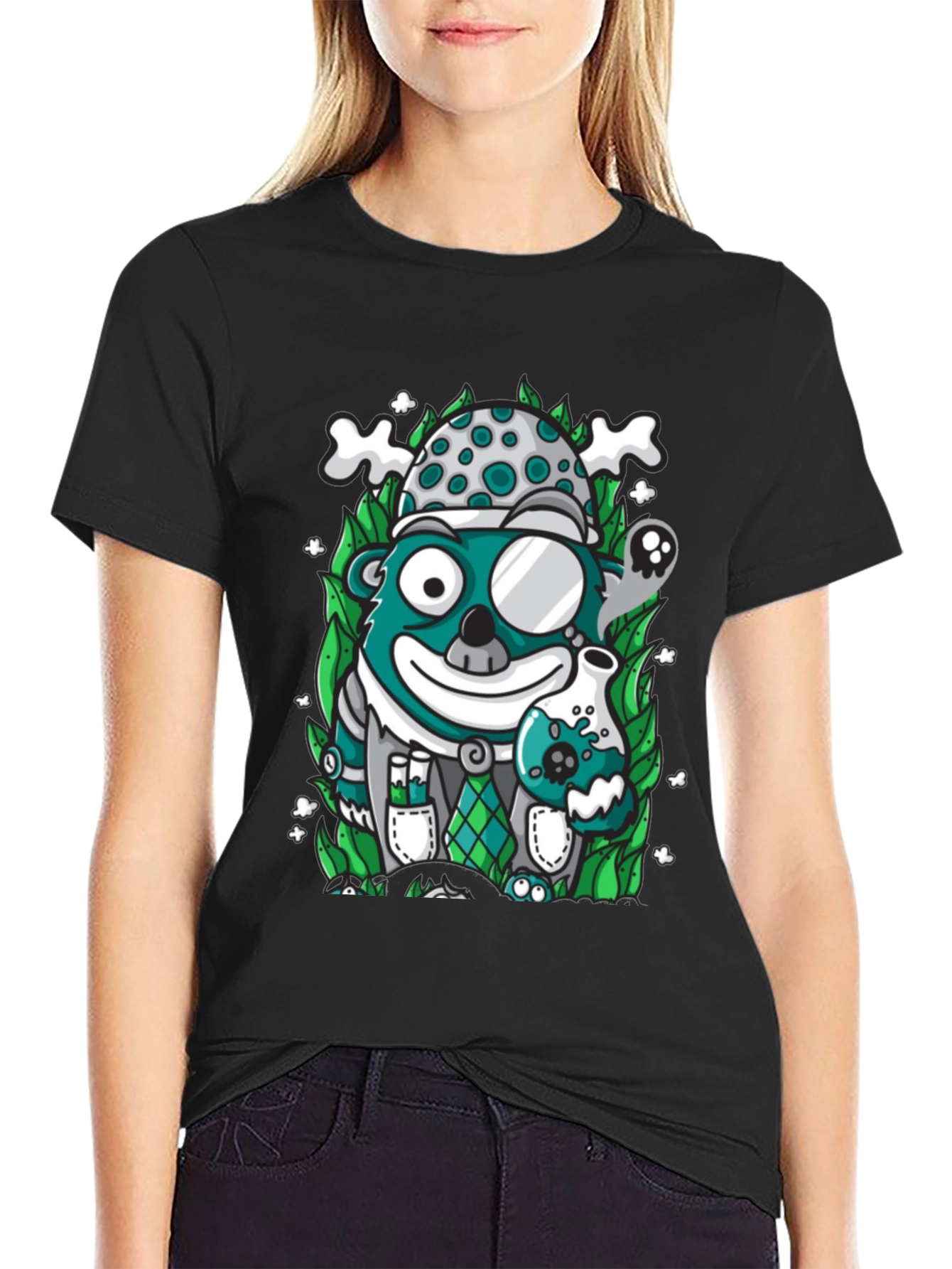 Mad Scientist Bear Graphic Tee - Quirky Black T-Shirt