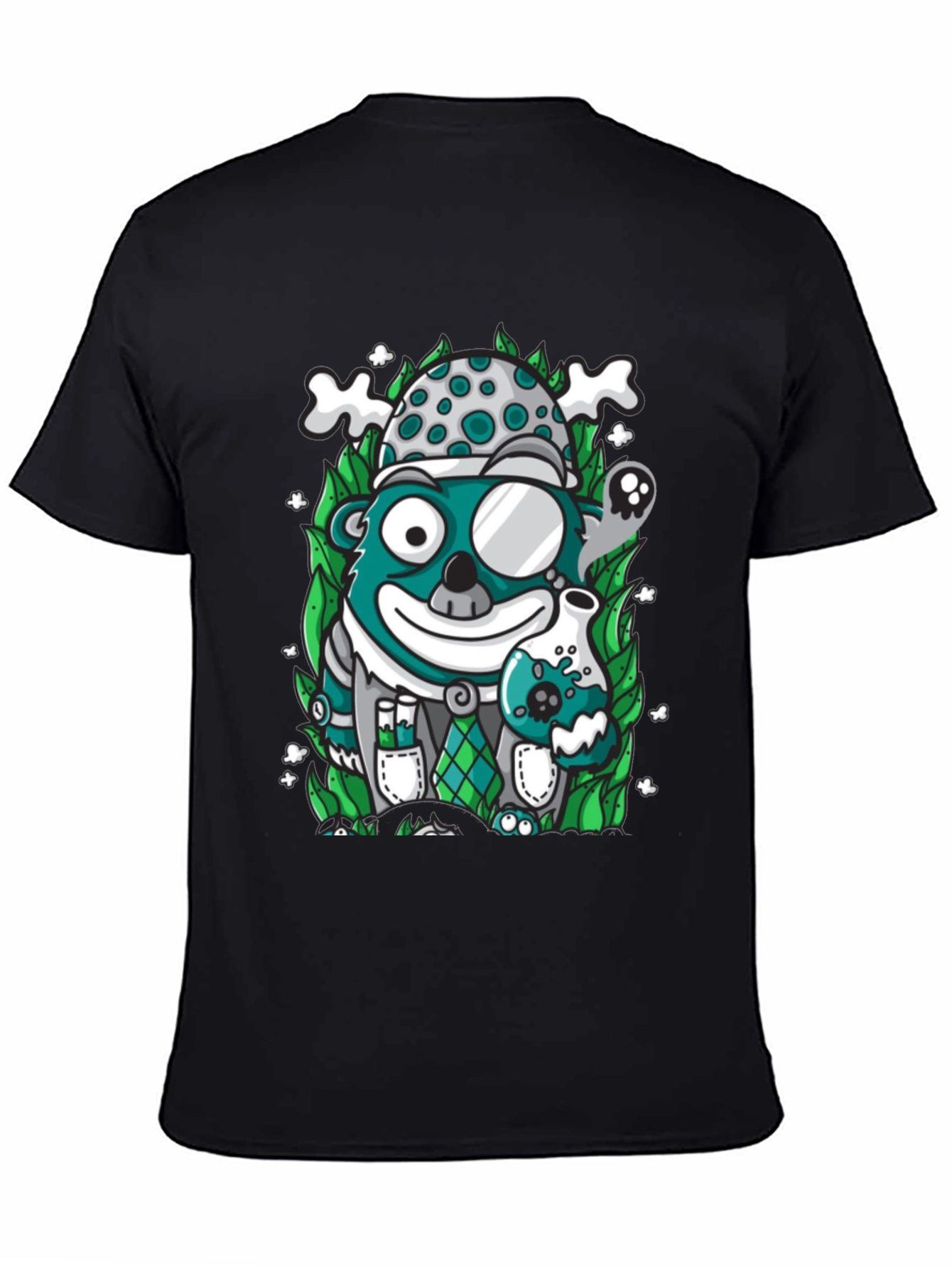 Mad Scientist Bear Graphic Tee - Quirky Black T-Shirt