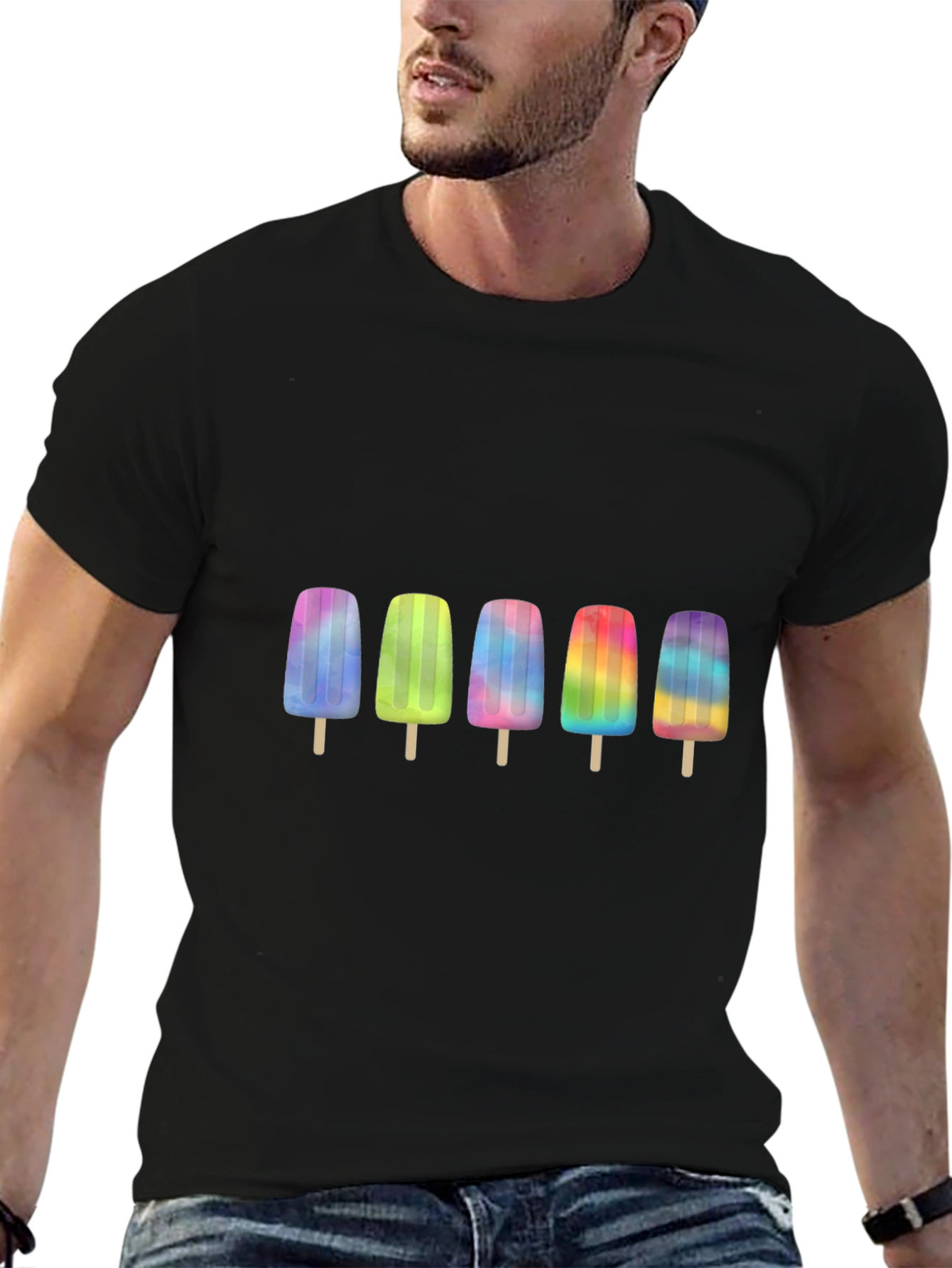 Rainbow Popsicle Graphic Black T-Shirt