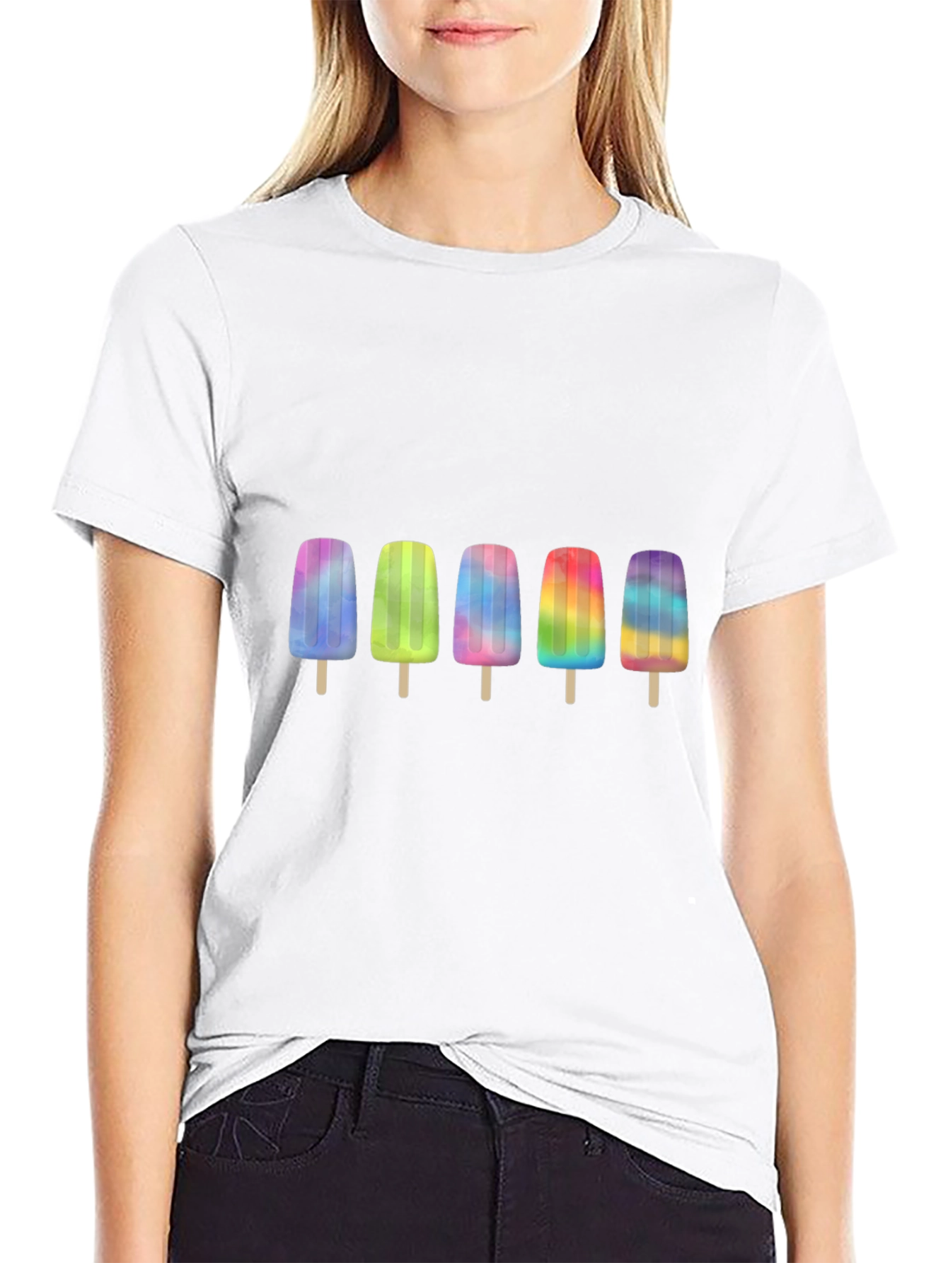 Rainbow Popsicle Graphic Black T-Shirt