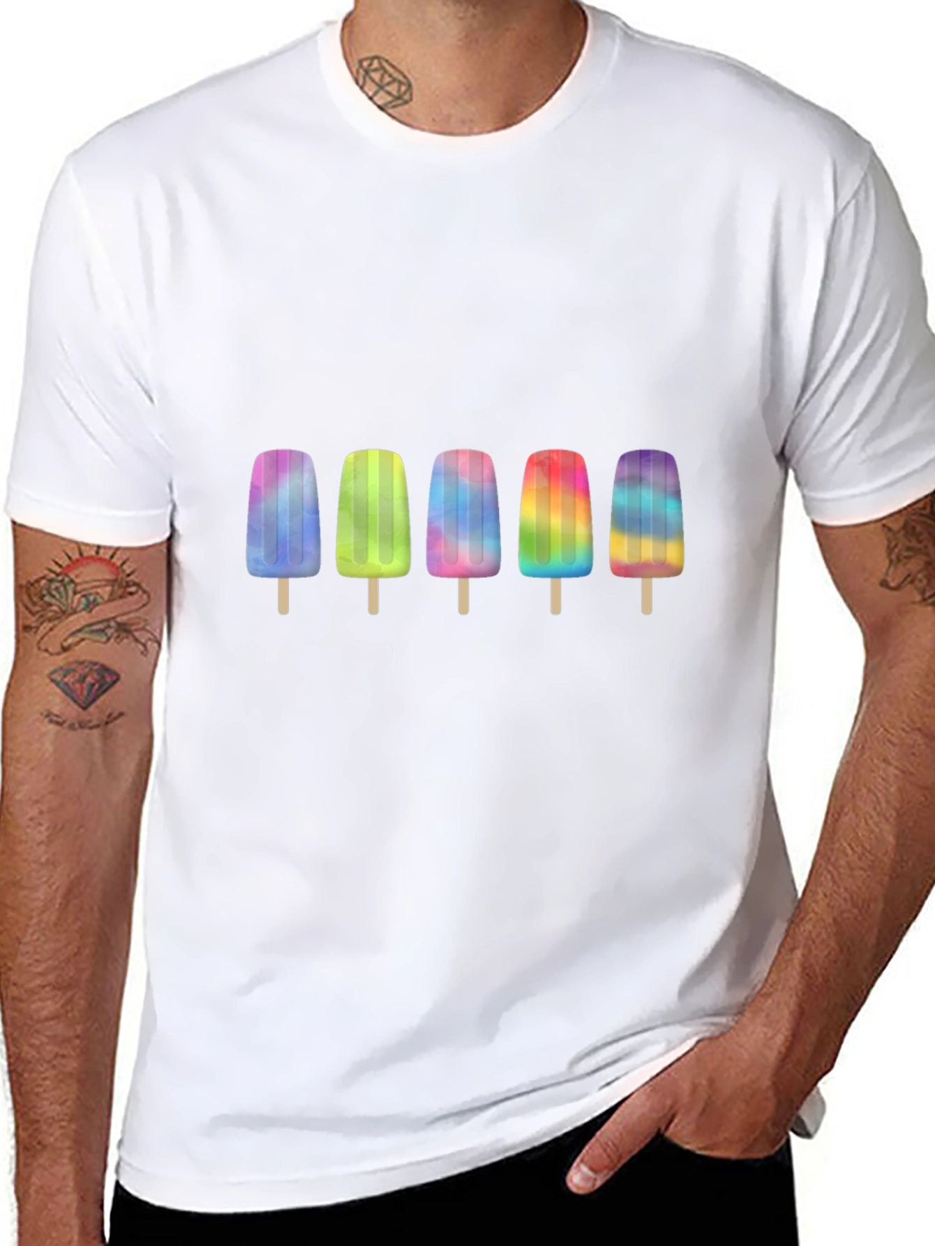 Rainbow Popsicle Graphic Black T-Shirt
