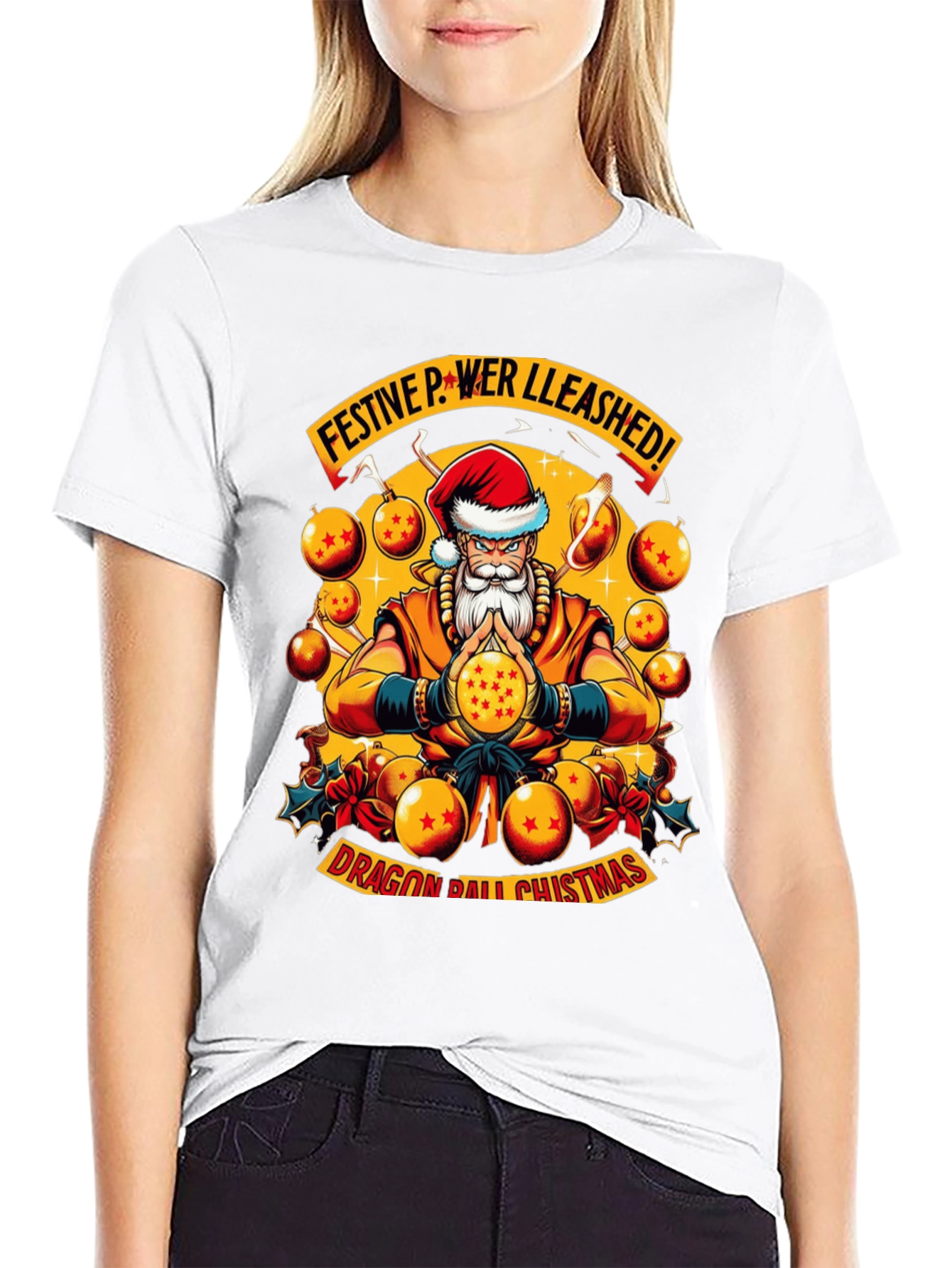 Festive Power Unleashed Dragon Ball Christmas T-Shirt