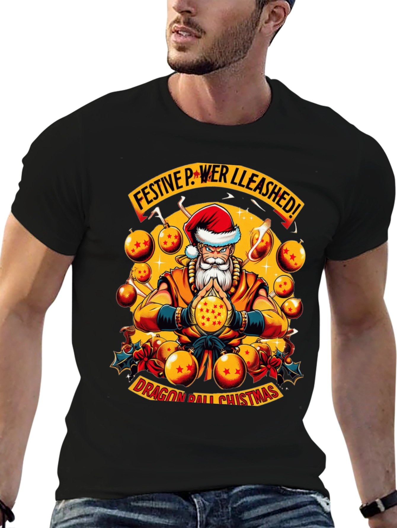 Festive Power Unleashed Dragon Ball Christmas T-Shirt