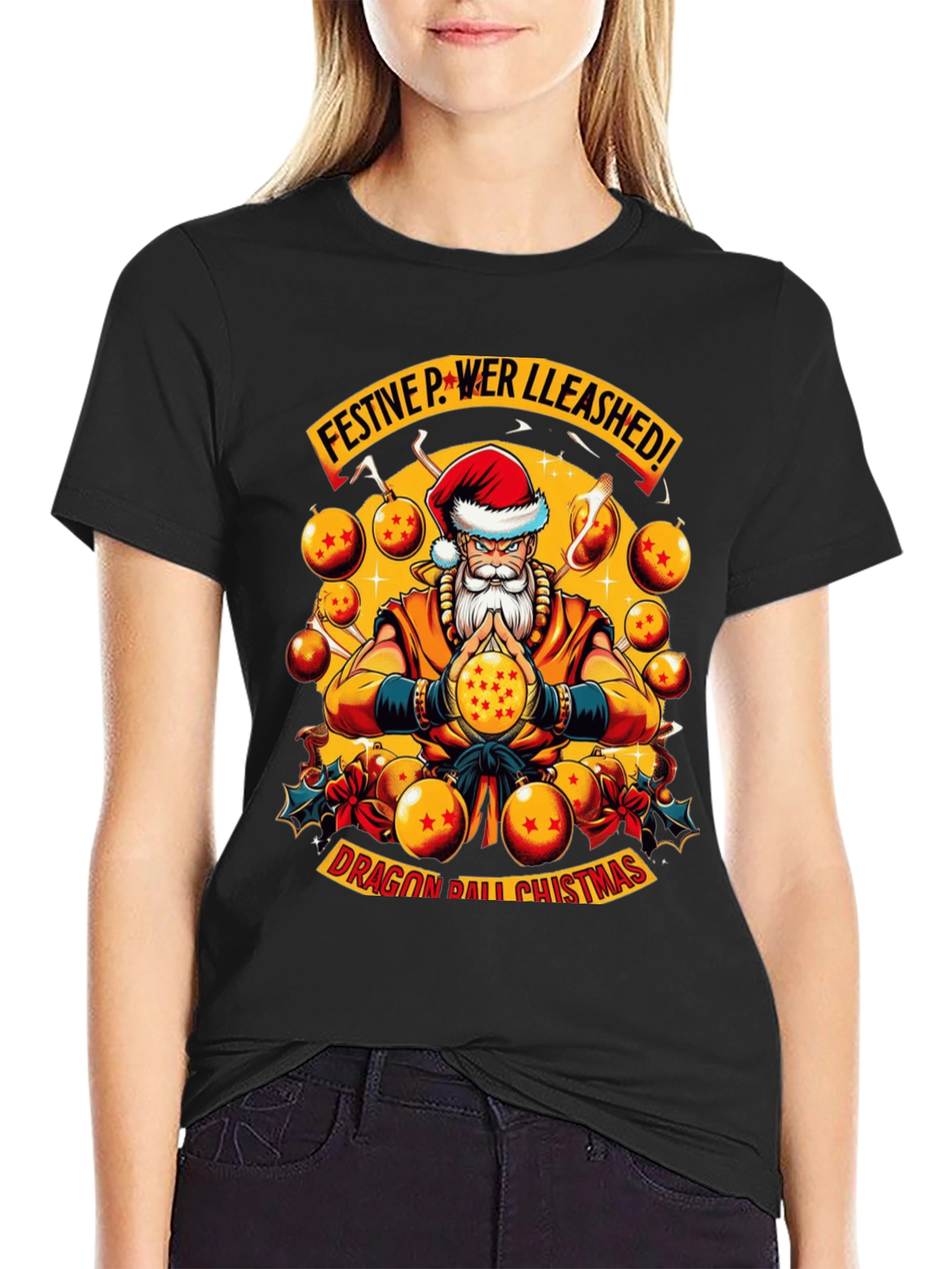 Festive Power Unleashed Dragon Ball Christmas T-Shirt