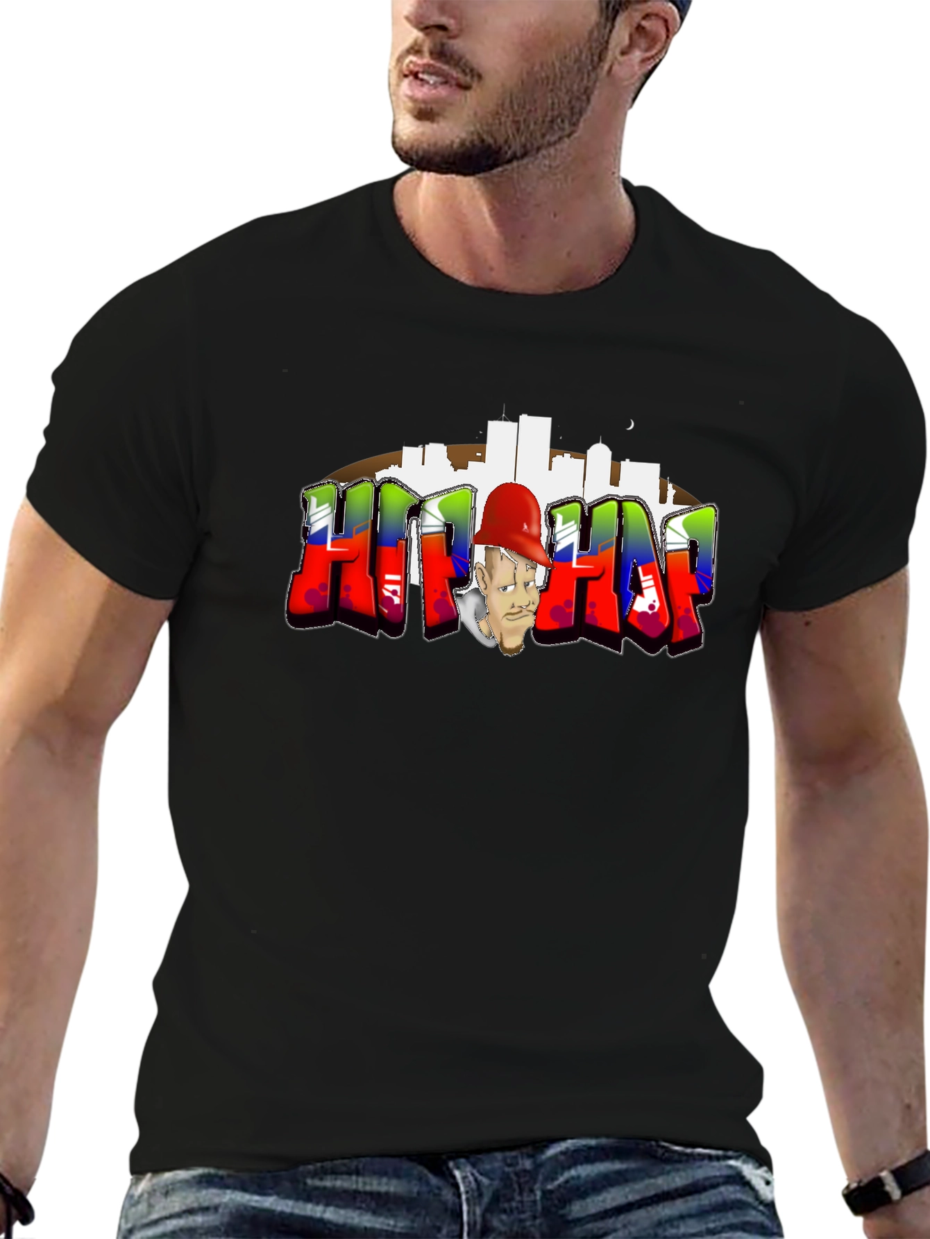 Hip Hop Black T-Shirt with Graffiti Graphic