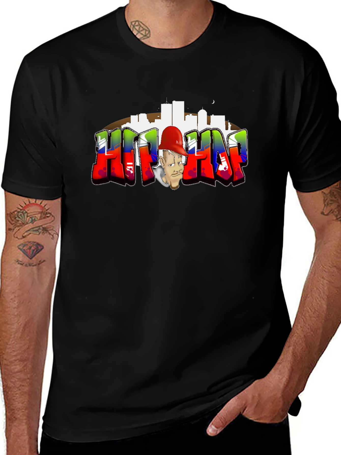 Hip Hop Black T-Shirt with Graffiti Graphic