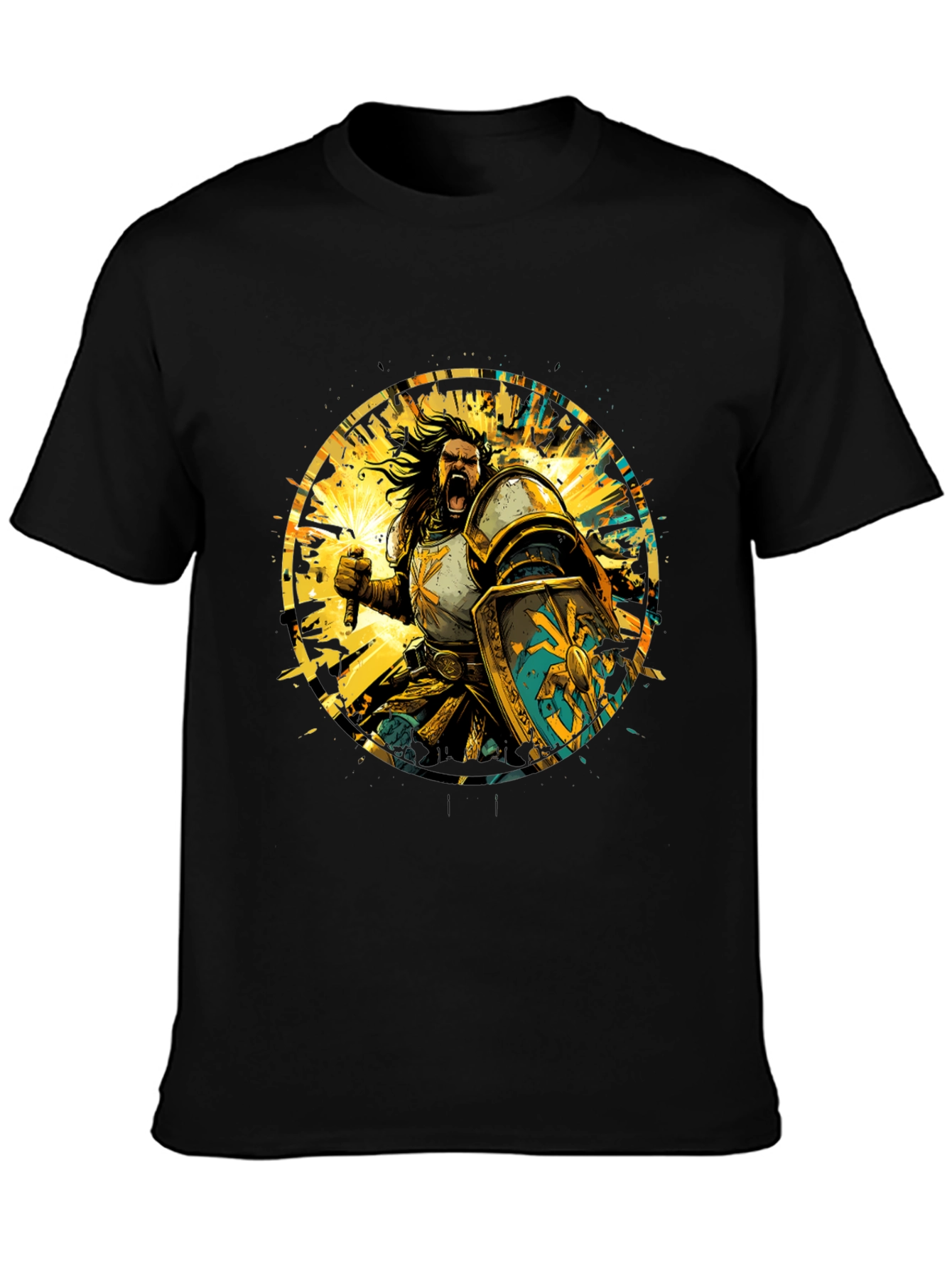 Warrior Knight Graphic Tee - Black Cotton T-Shirt