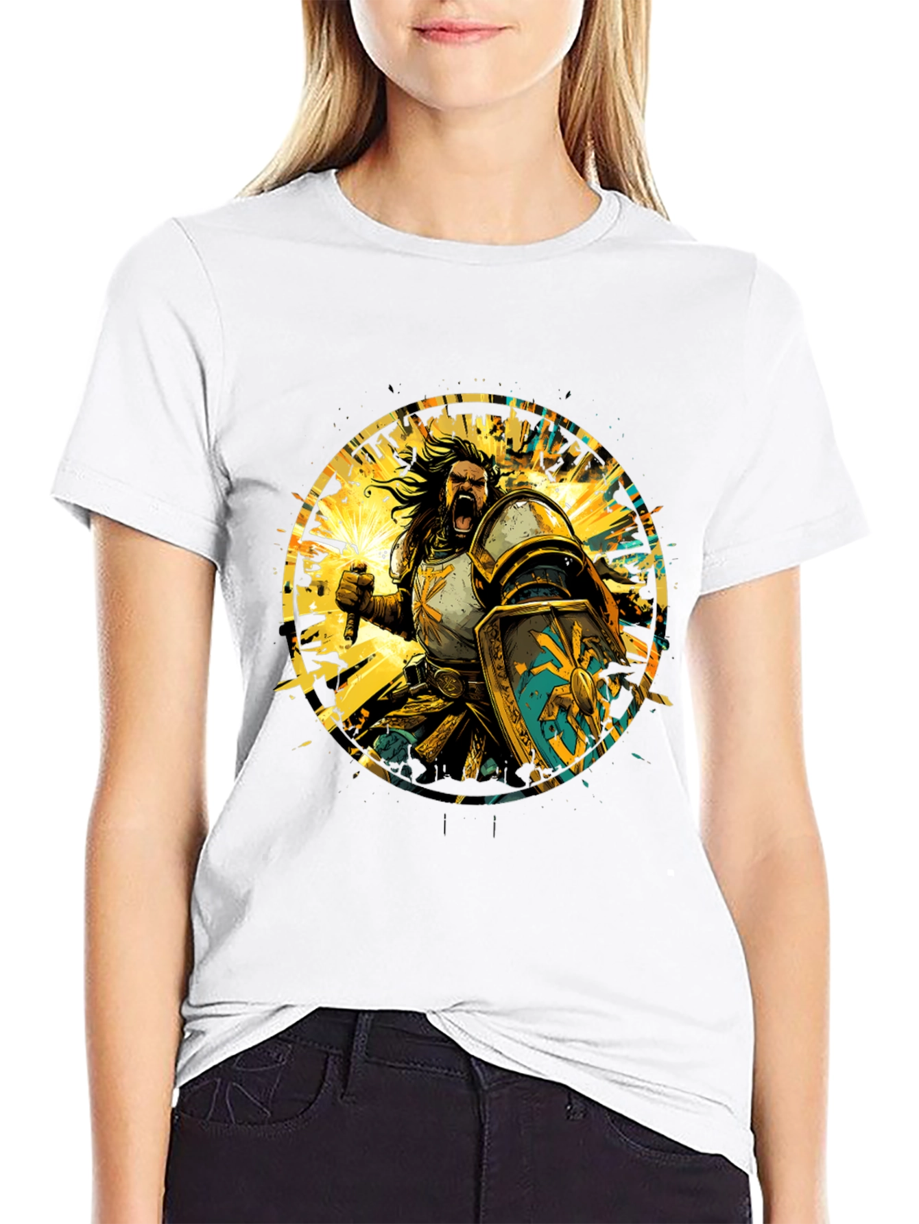 Warrior Knight Graphic Tee - Black Cotton T-Shirt
