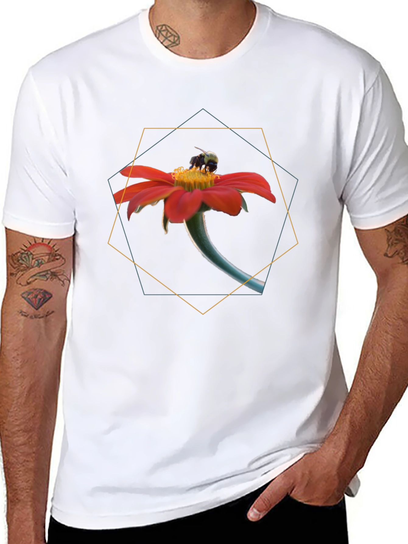 Bee on Flower Graphic Black T-Shirt