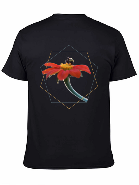 Bee on Flower Graphic Black T-Shirt