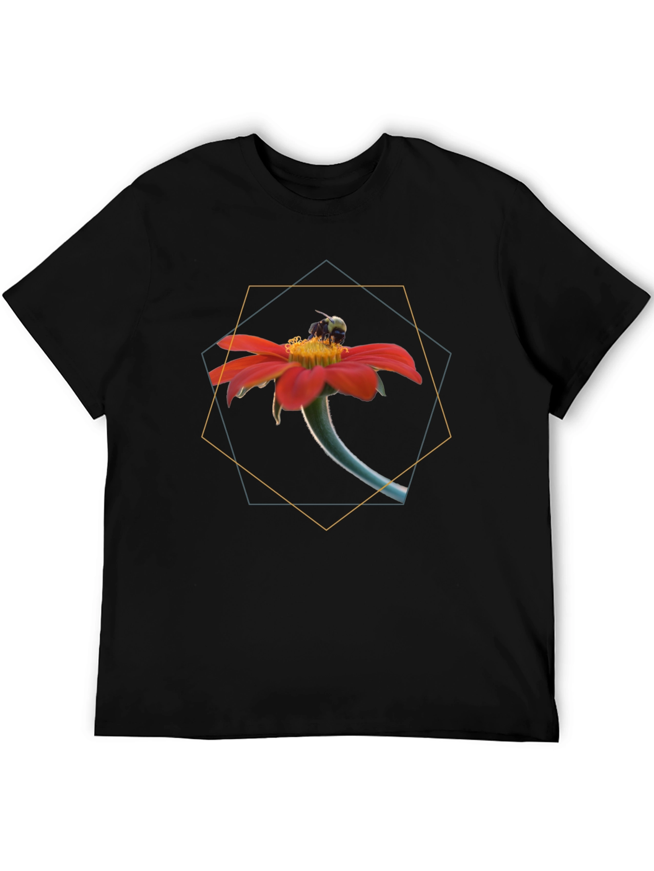 Bee on Flower Graphic Black T-Shirt