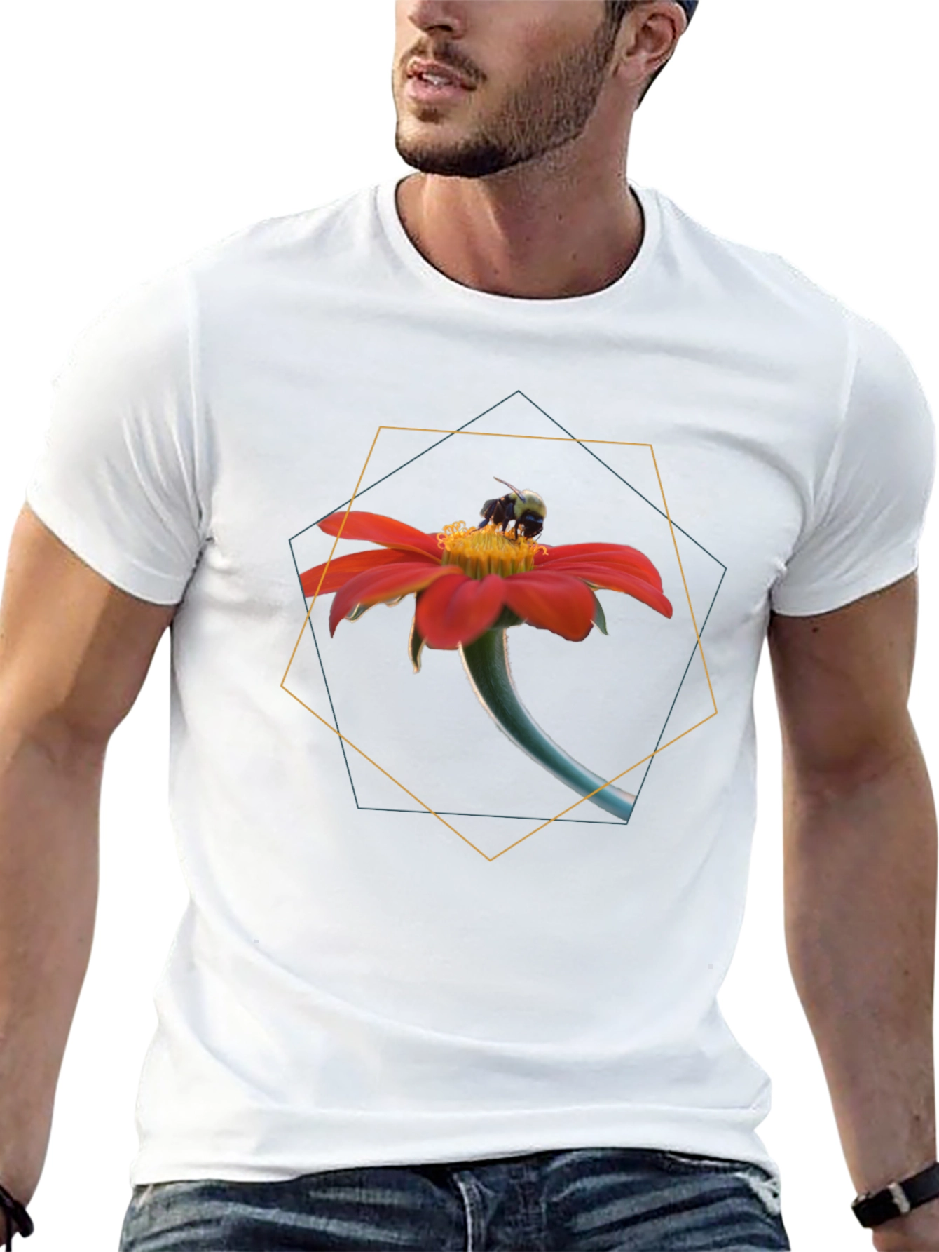 Bee on Flower Graphic Black T-Shirt