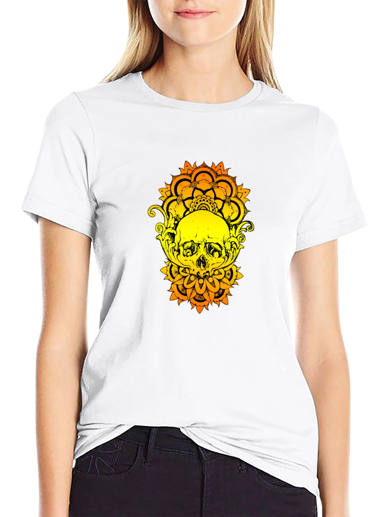 Skull Mandala Graphic Tee - Black