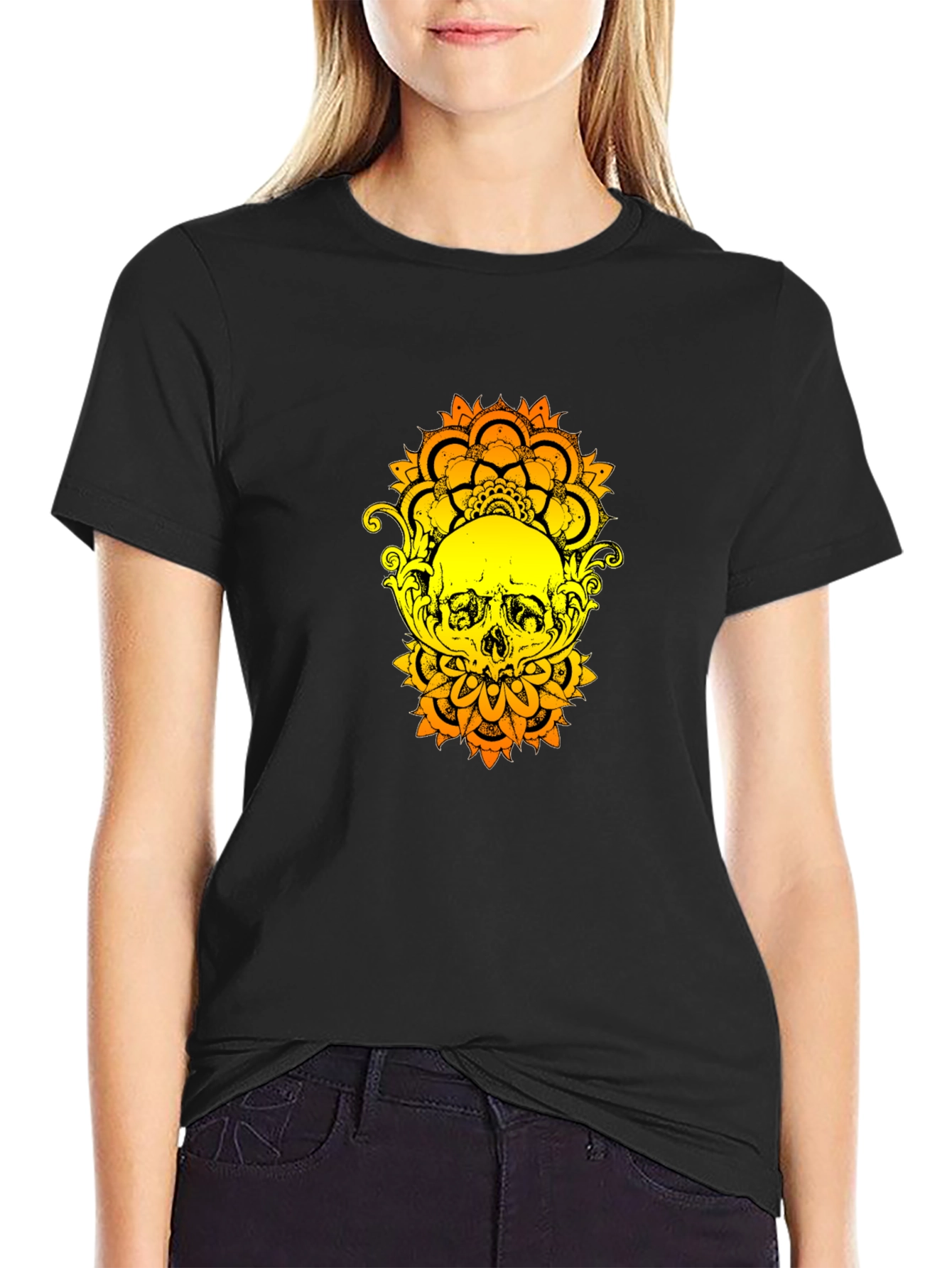 Skull Mandala Graphic Tee - Black