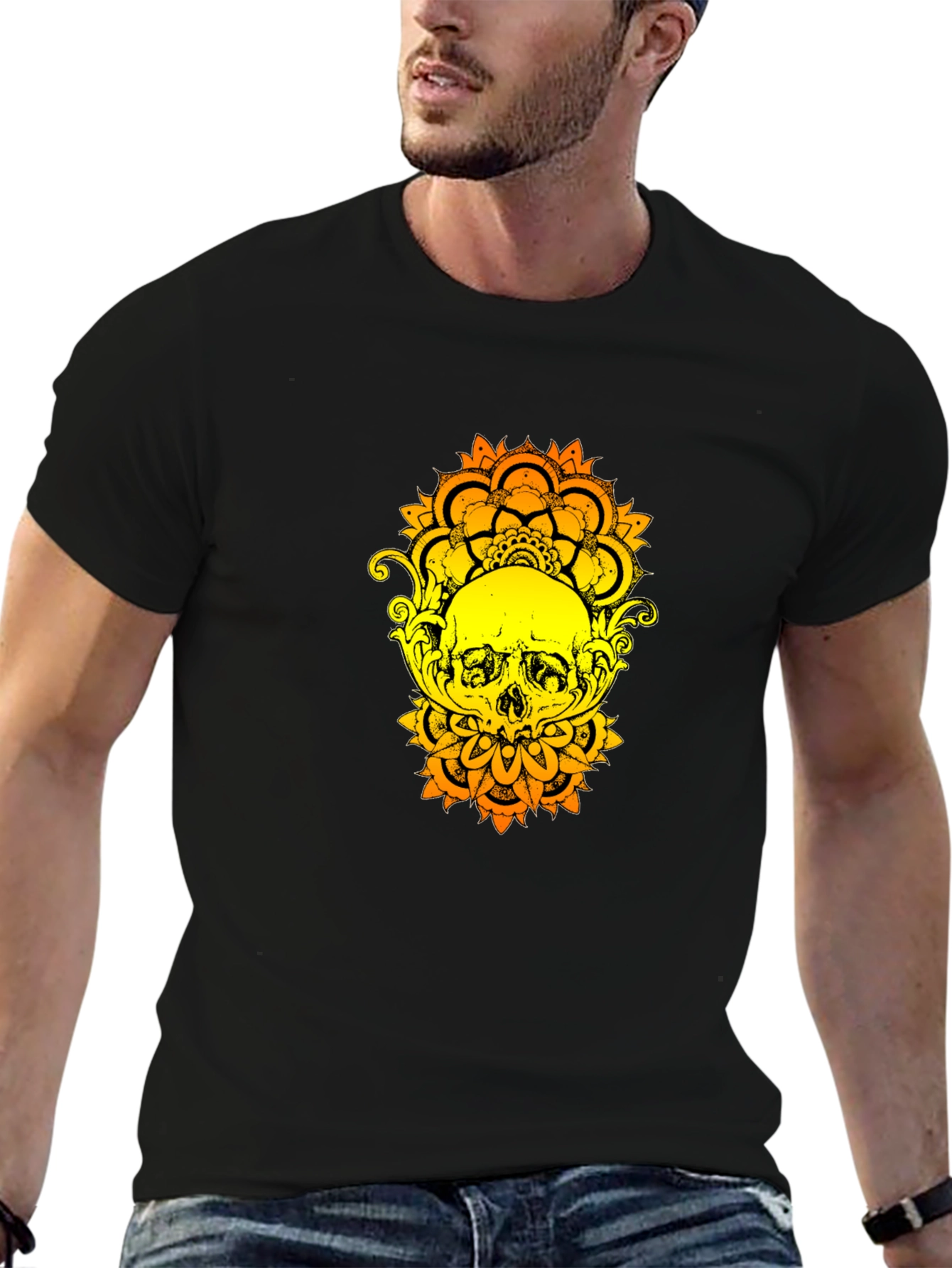Skull Mandala Graphic Tee - Black