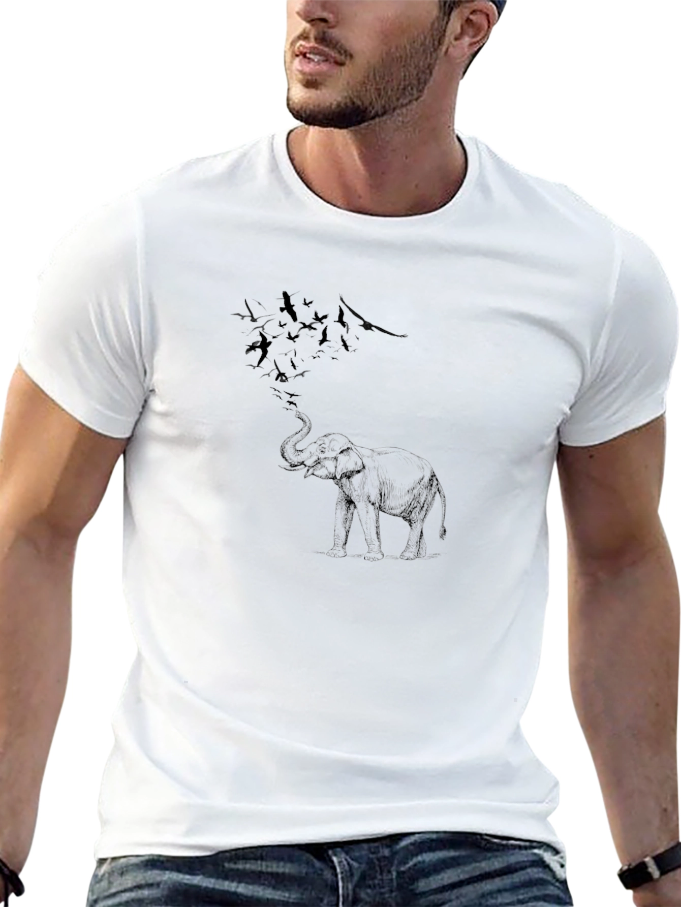Elephant Birds Graphic Tee - Black Casual Shirt