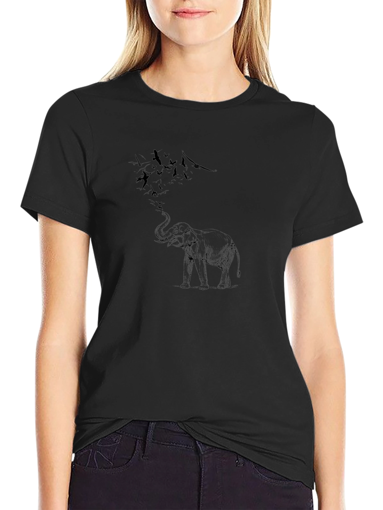 Elephant Birds Graphic Tee - Black Casual Shirt