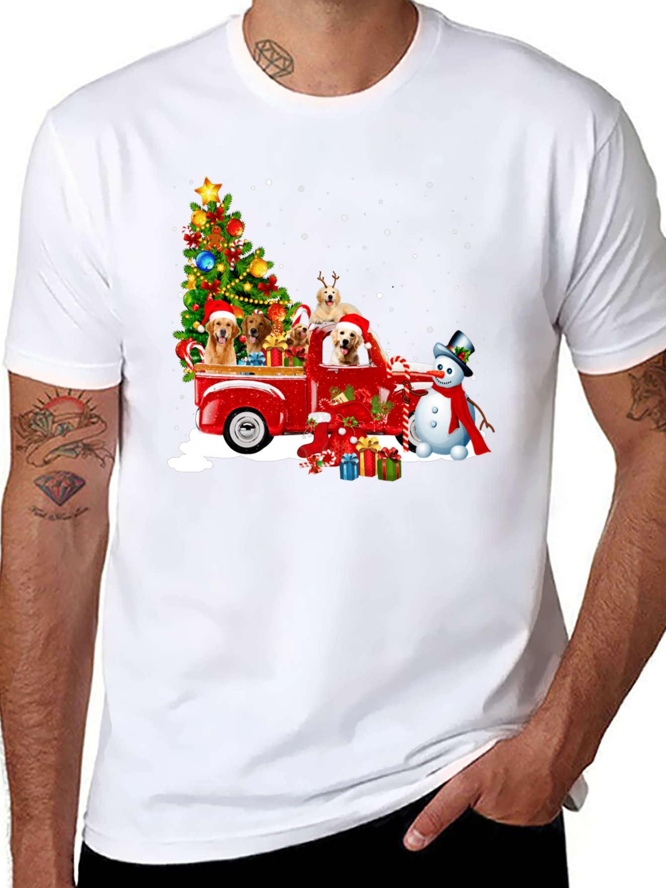 Festive Dogs in Truck Christmas T-Shirt