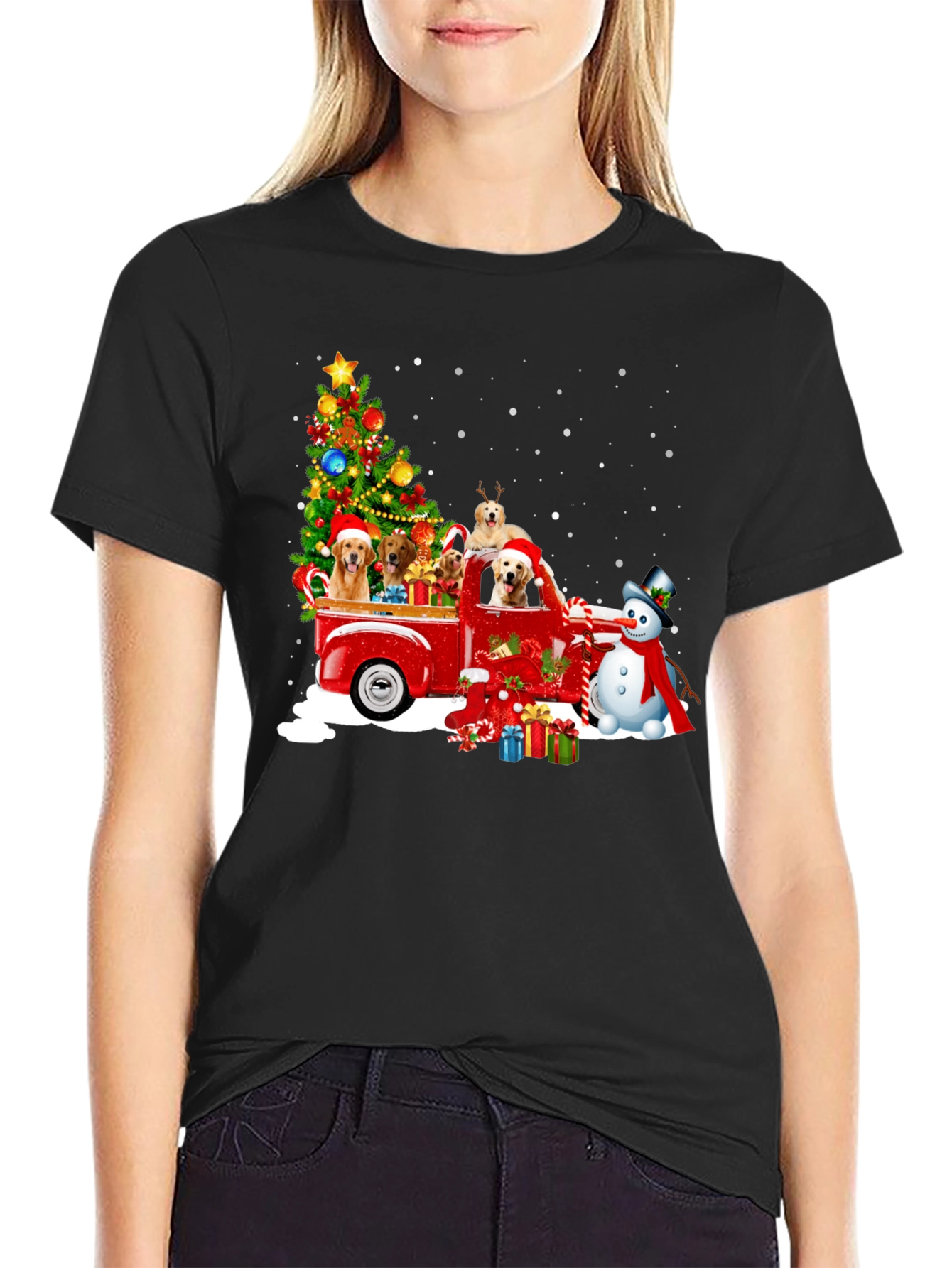 Festive Dogs in Truck Christmas T-Shirt