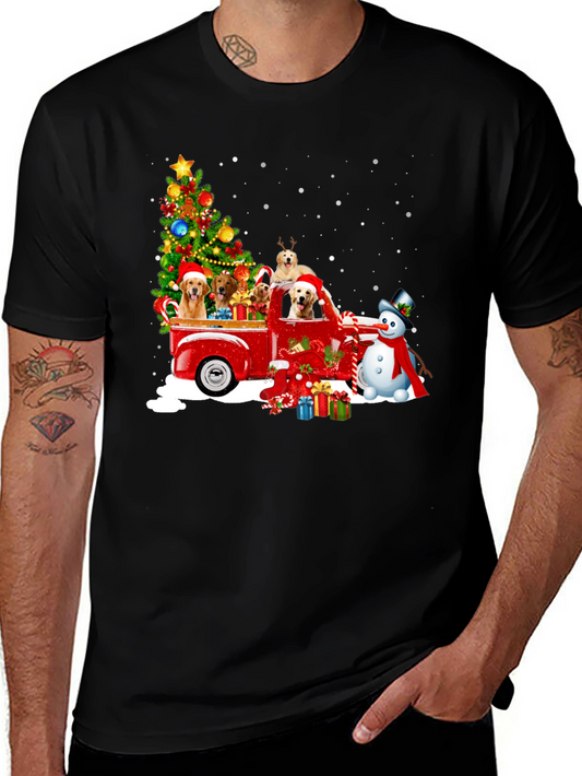 Festive Dogs in Truck Christmas T-Shirt