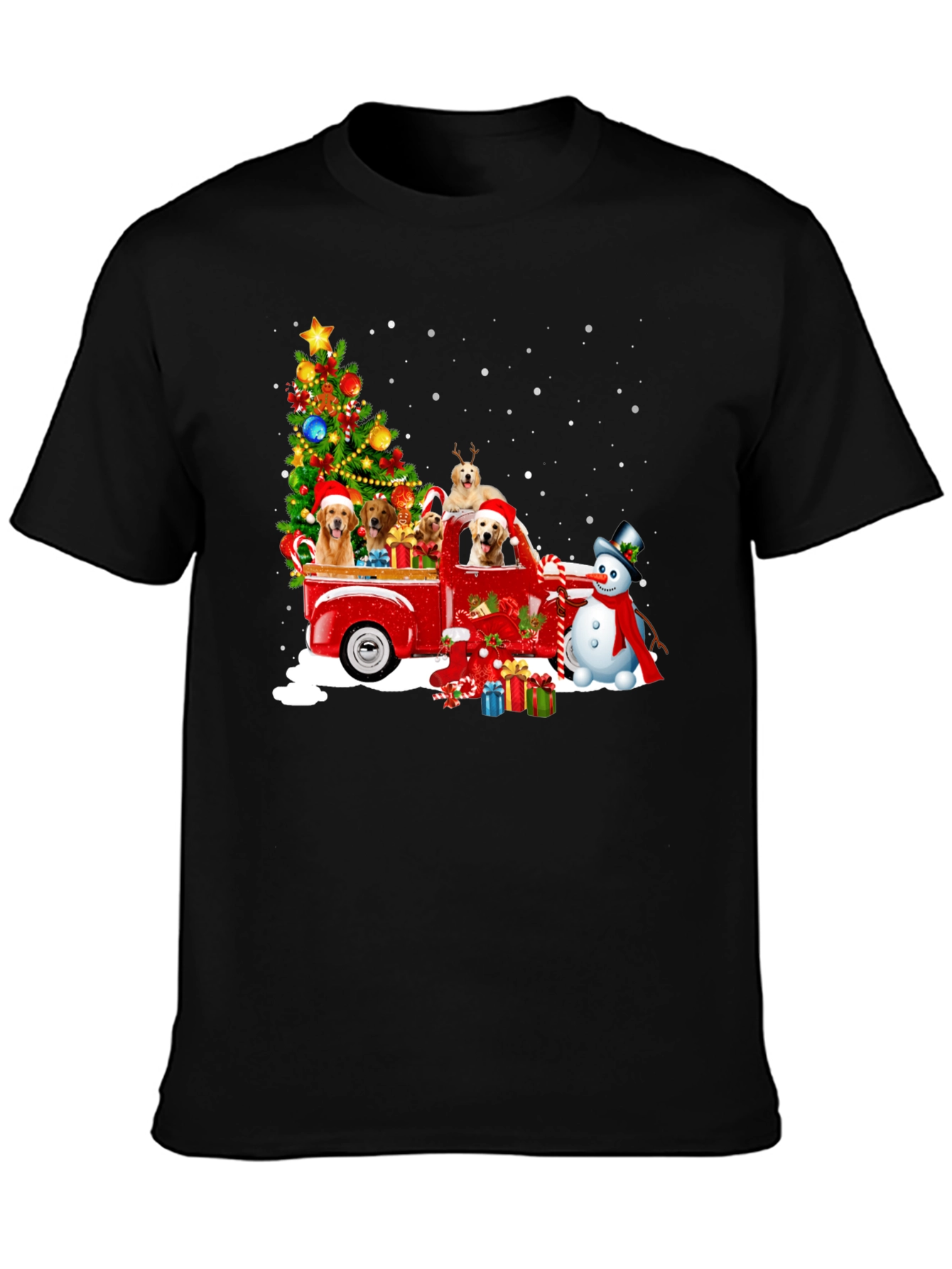 Festive Dogs in Truck Christmas T-Shirt