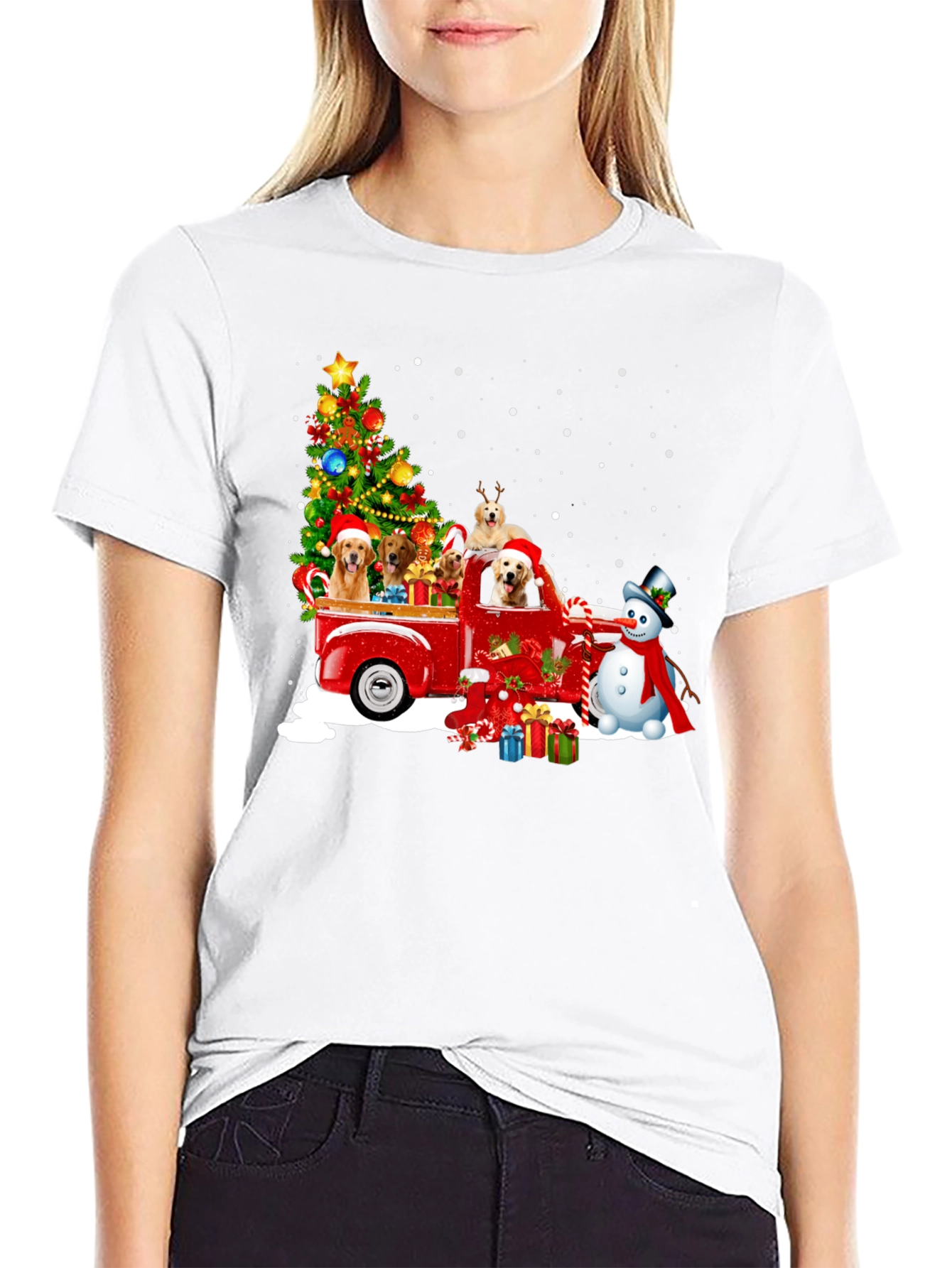 Festive Dogs in Truck Christmas T-Shirt