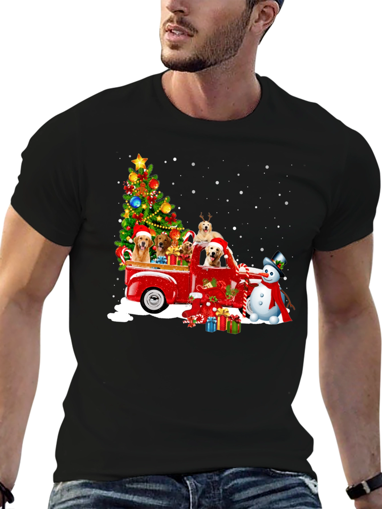 Festive Dogs in Truck Christmas T-Shirt