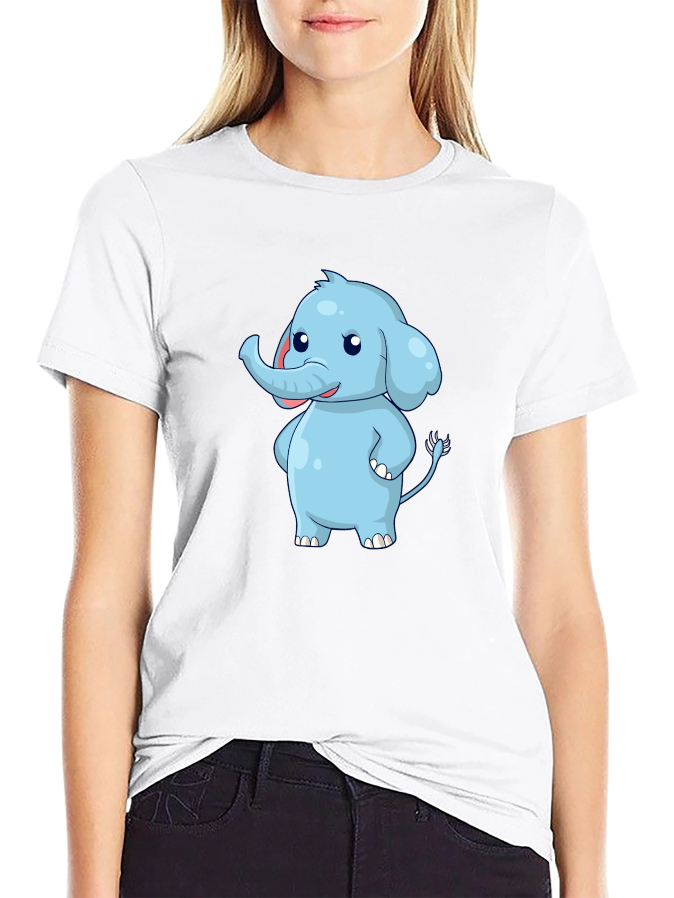 Cute Elephant Graphic Black T-Shirt