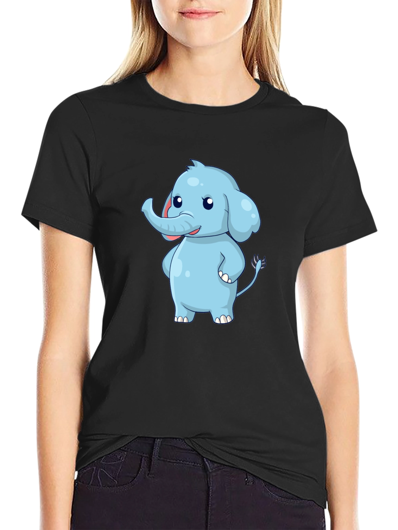 Cute Elephant Graphic Black T-Shirt