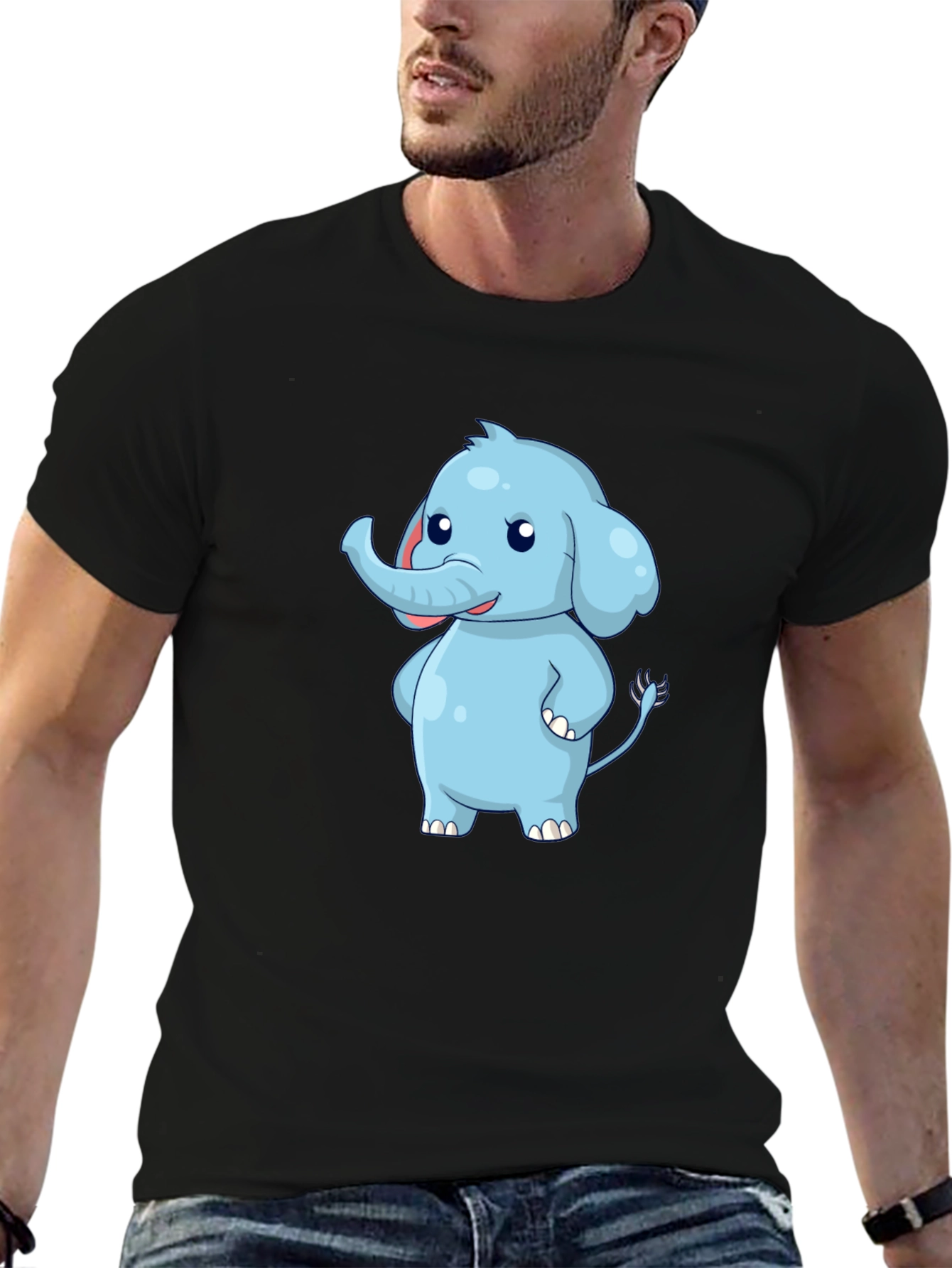 Cute Elephant Graphic Black T-Shirt